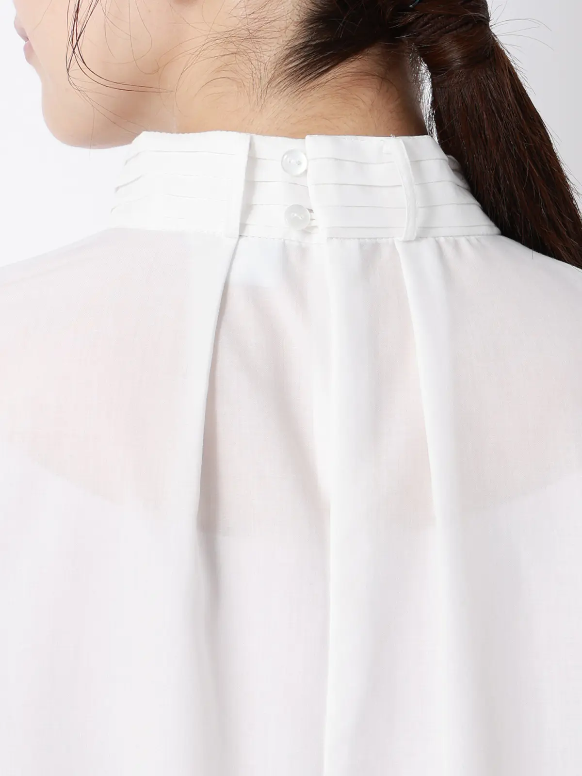 CHANTOWA／シアーハイネックボウタイブラウス／ウォッシャブル／ポリエステル／無地 ホワイト F