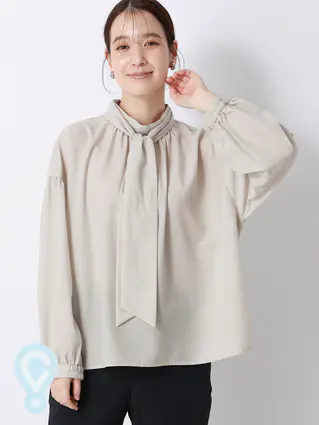 シアーハイネックボウタイブラウス