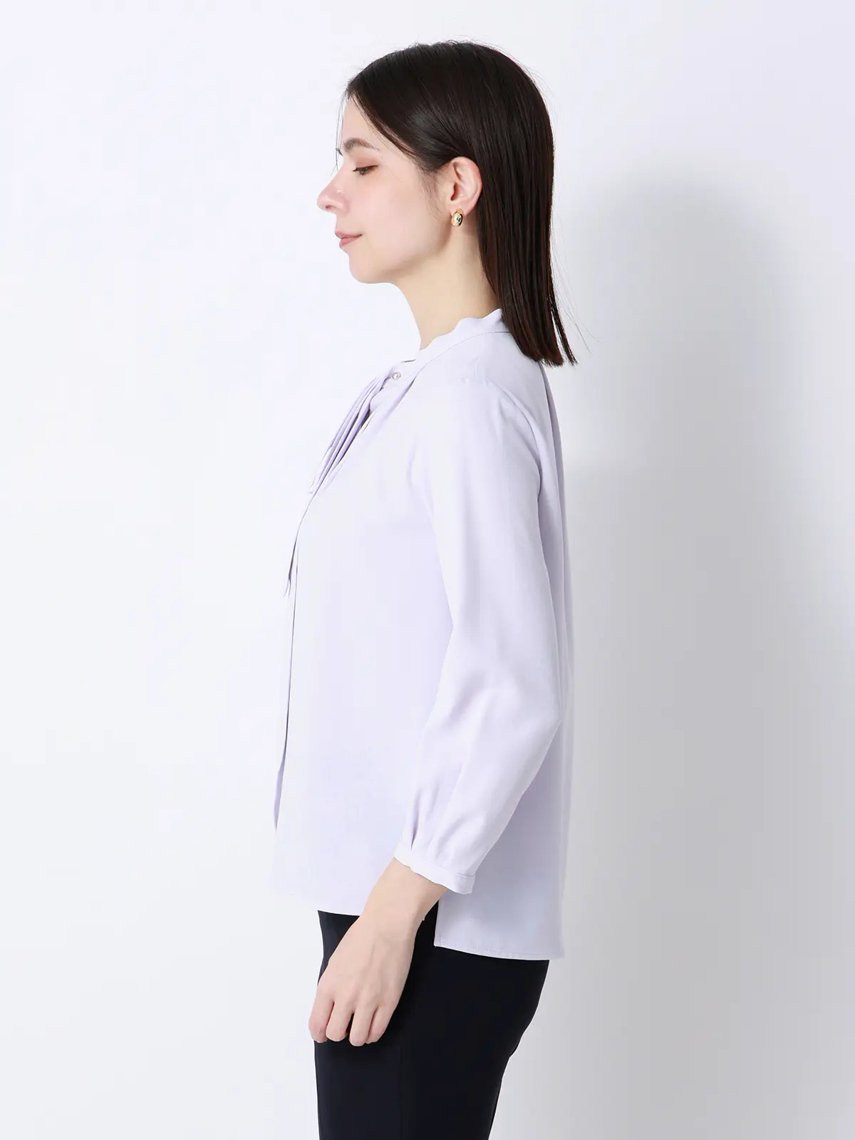 ボウタイブラウス／7分袖／ウォッシャブル／ジョーゼット／メタルパーツ ラベンダー 38(9号）