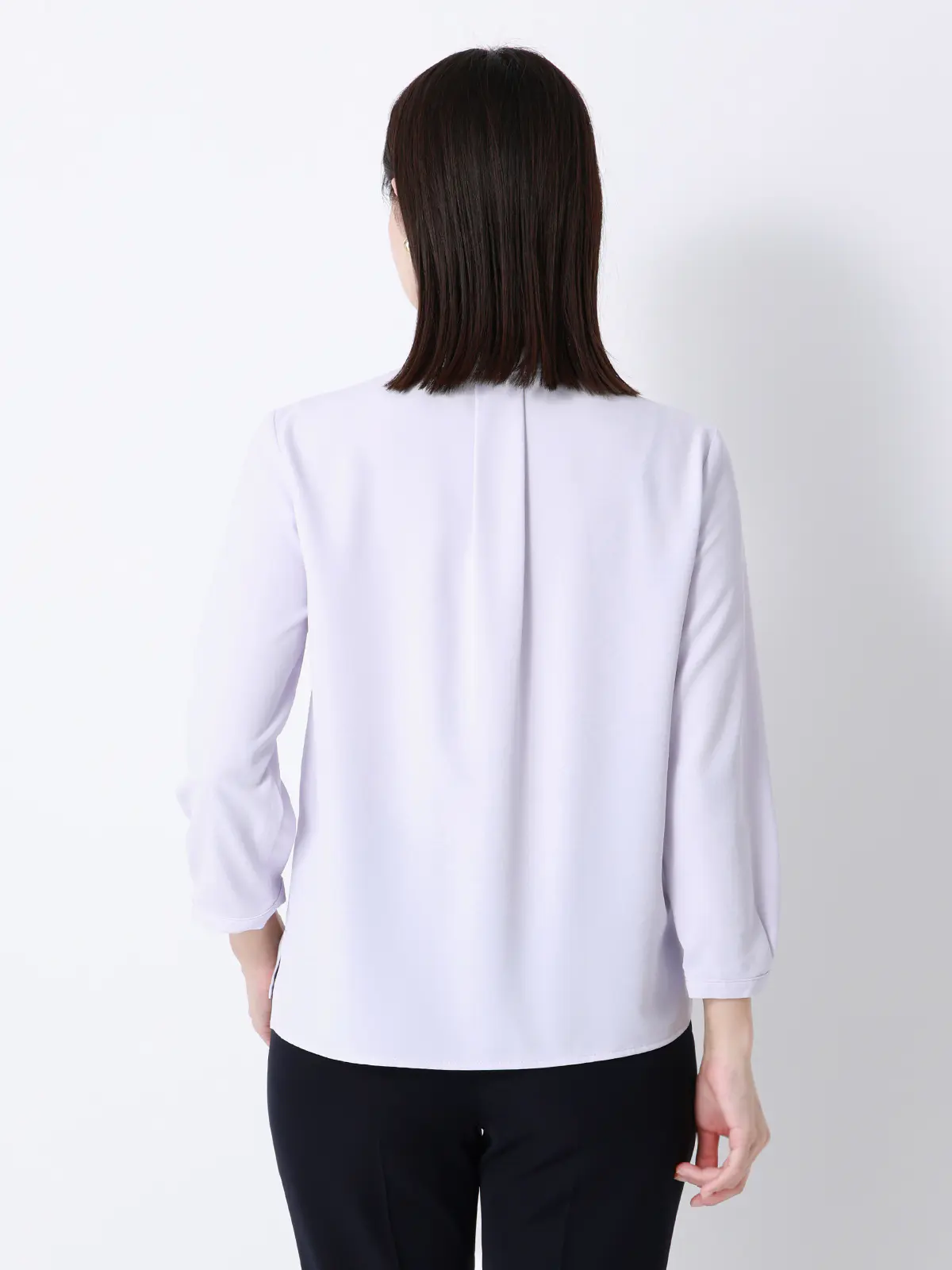 ボウタイブラウス／7分袖／ウォッシャブル／ジョーゼット／メタルパーツ ラベンダー 38(9号）