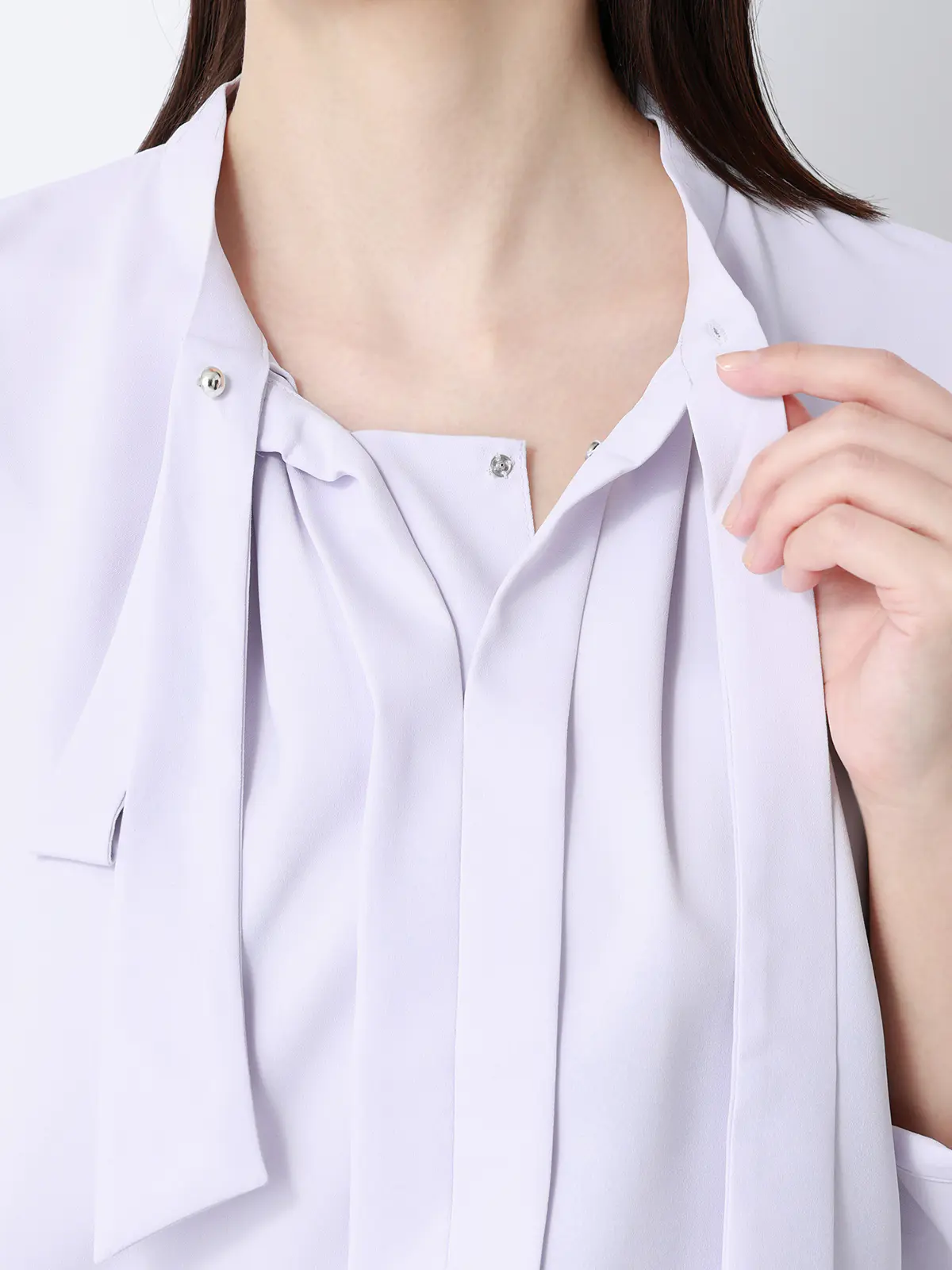 ボウタイブラウス／7分袖／ウォッシャブル／ジョーゼット／メタルパーツ ラベンダー 38(9号）