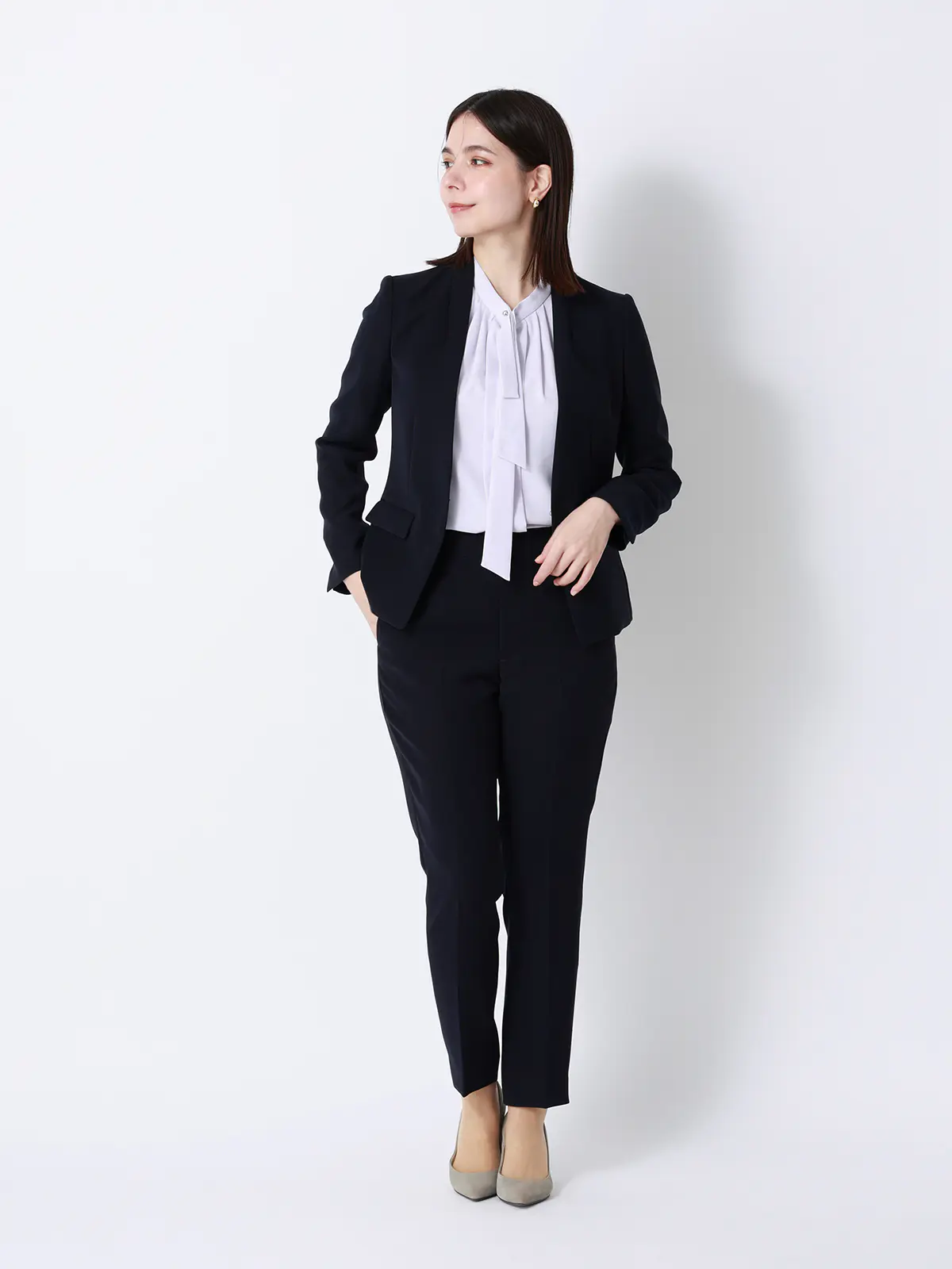 ボウタイブラウス／7分袖／ウォッシャブル／ジョーゼット／メタルパーツ ラベンダー 38(9号）