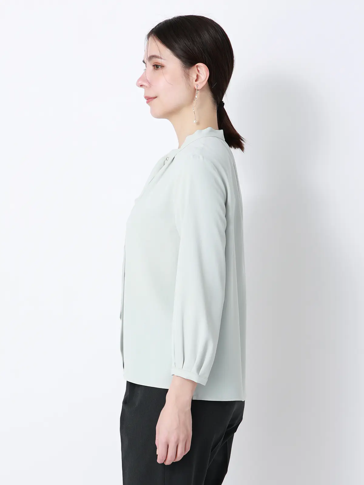 ボウタイブラウス／7分袖／ウォッシャブル／ジョーゼット／メタルパーツ ミント 38(9号）