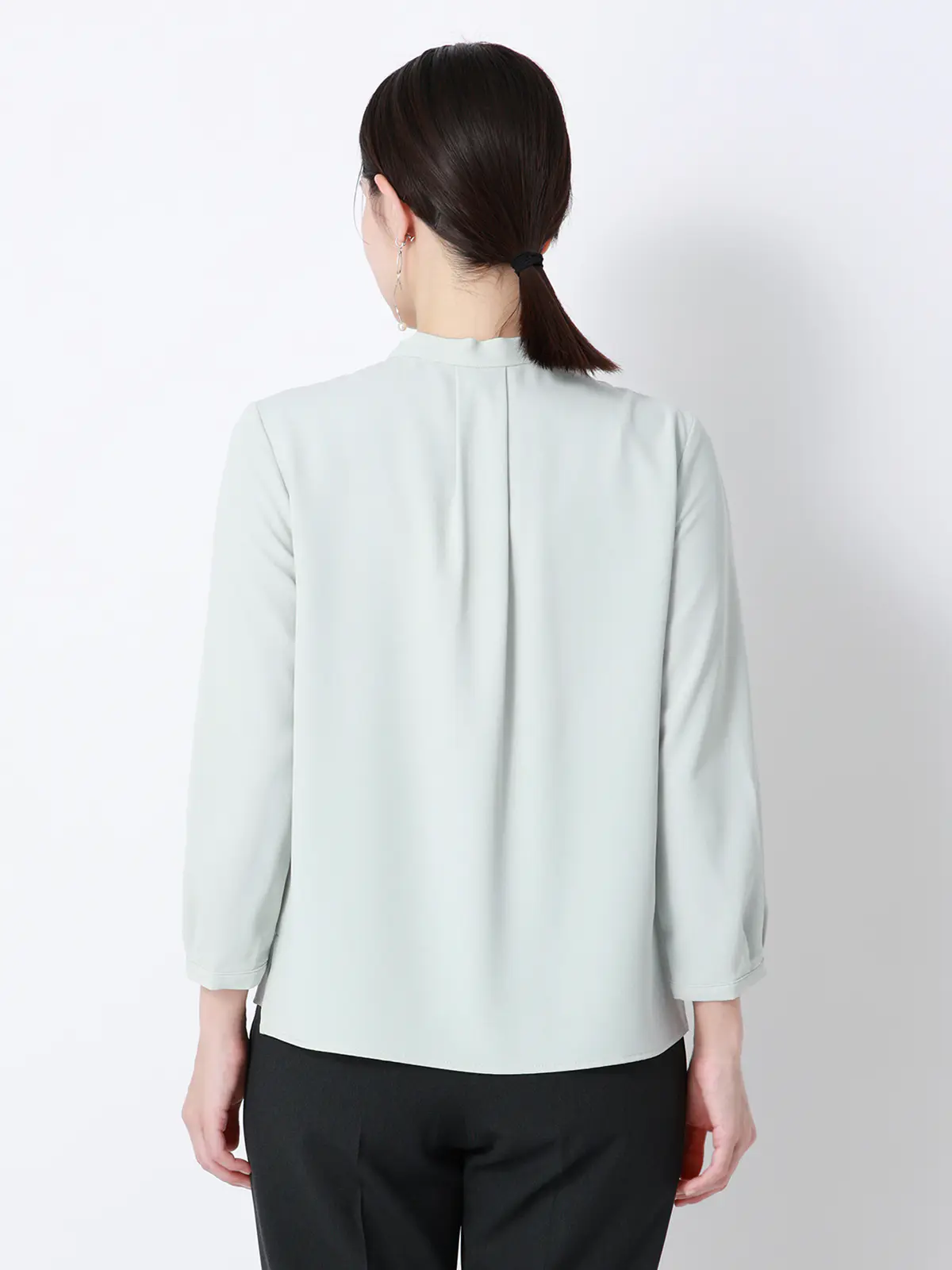 ボウタイブラウス／7分袖／ウォッシャブル／ジョーゼット／メタルパーツ ミント 38(9号）