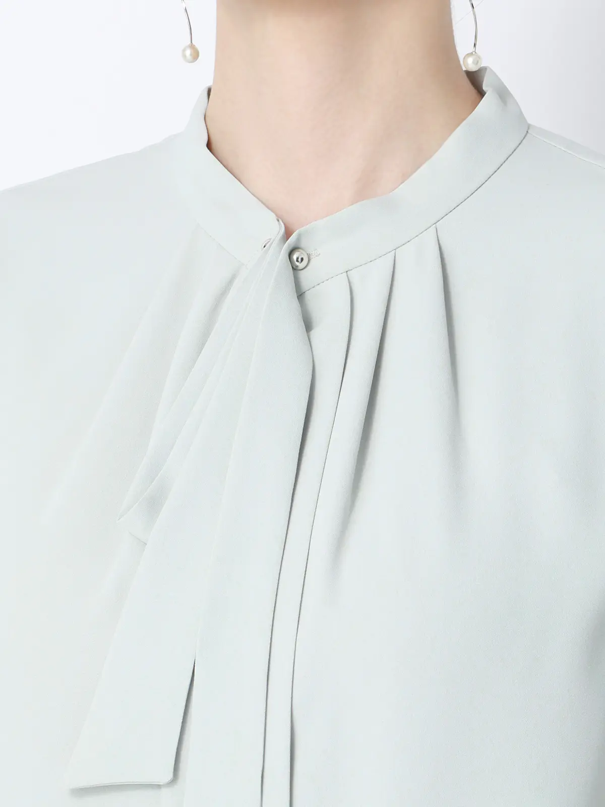 ボウタイブラウス／7分袖／ウォッシャブル／ジョーゼット／メタルパーツ ミント 38(9号）