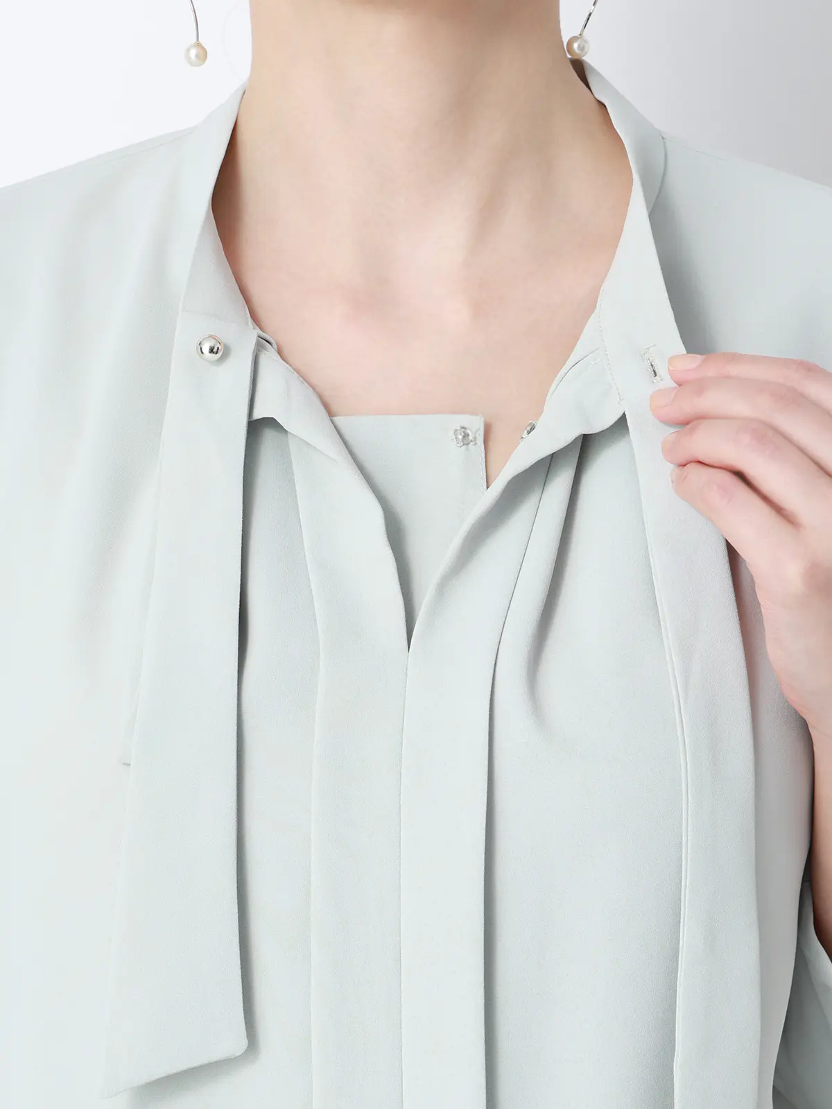 ボウタイブラウス／7分袖／ウォッシャブル／ジョーゼット／メタルパーツ ミント 38(9号）