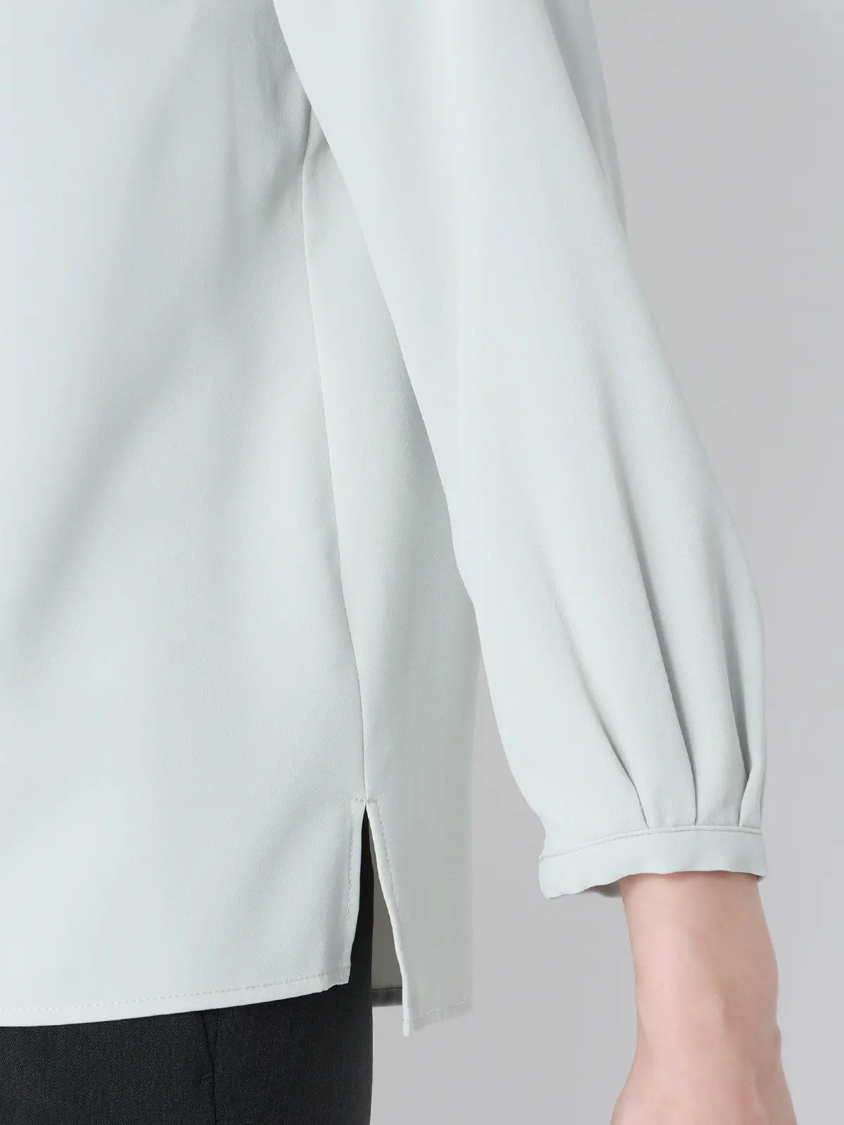 ボウタイブラウス／7分袖／ウォッシャブル／ジョーゼット／メタルパーツ ミント 38(9号）