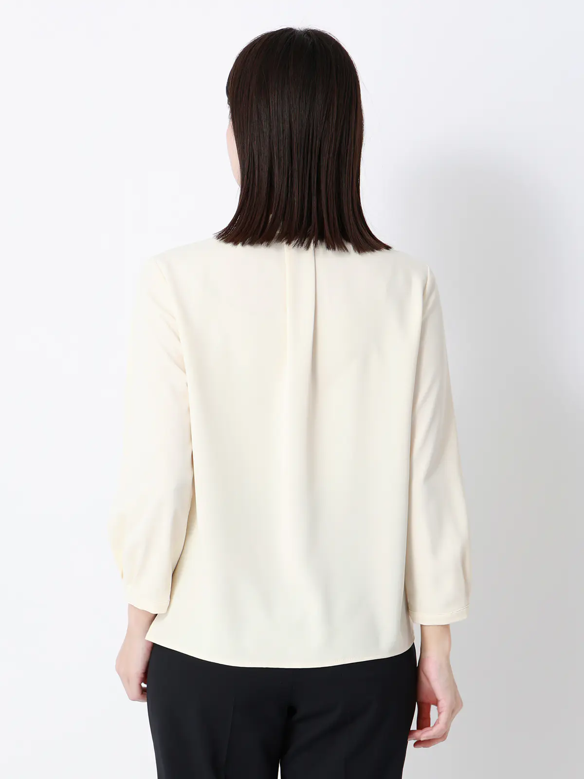 ボウタイブラウス／7分袖／ウォッシャブル／ジョーゼット／メタルパーツ クリーム 38(9号）