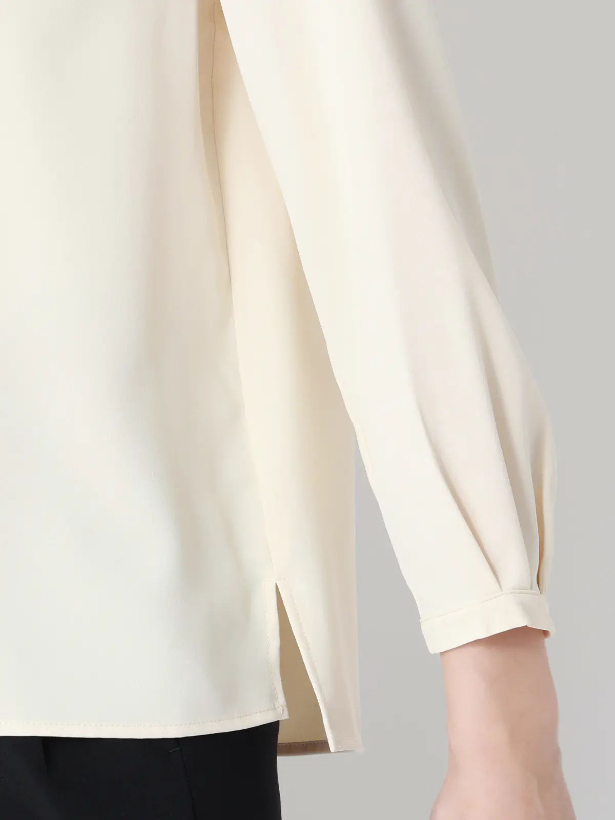 ボウタイブラウス／7分袖／ウォッシャブル／ジョーゼット／メタルパーツ クリーム 38(9号）