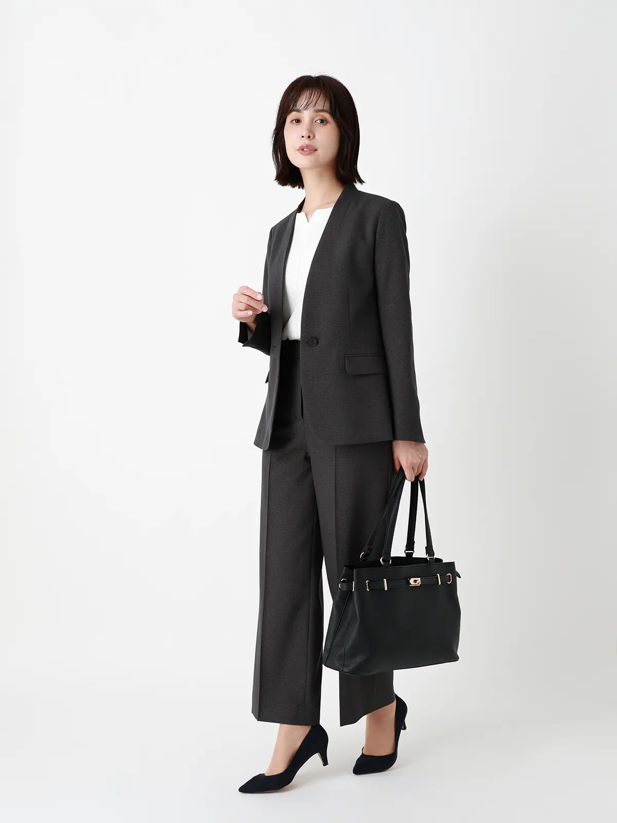 みんなのブラウス/キーネックブラウス/長袖/ウォッシャブル/ストレッチ/防シワ/UVカット/無地 ホワイト M