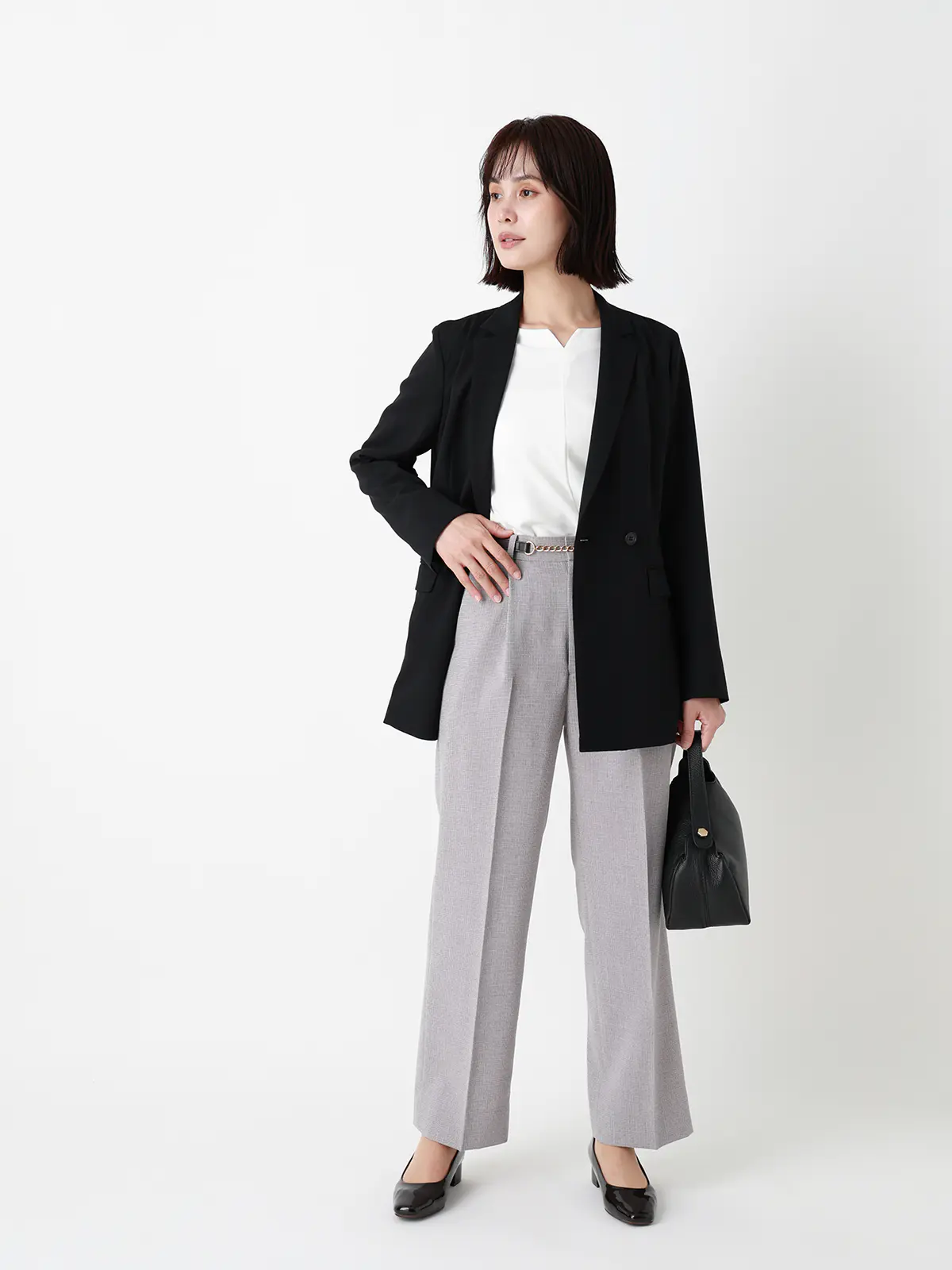 みんなのブラウス/キーネックブラウス/長袖/ウォッシャブル/ストレッチ/防シワ/UVカット/無地 ホワイト M