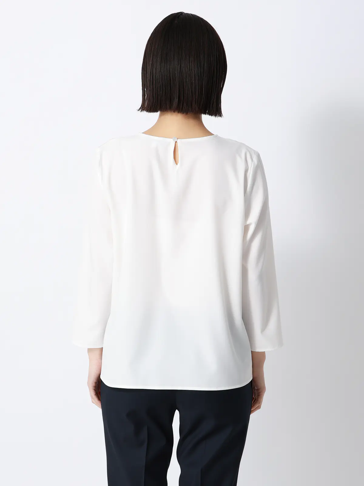 みんなのブラウス／Vネックブラウス／7分袖／ウォッシャブル／ストレッチ／無地 ホワイト M