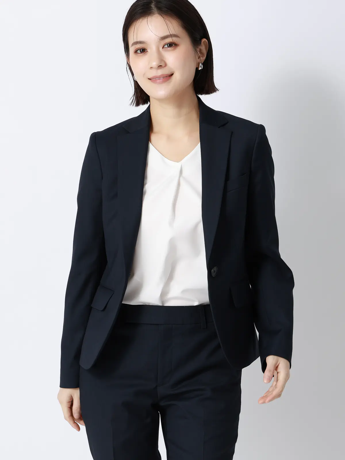 みんなのブラウス／Vネックブラウス／7分袖／ウォッシャブル／ストレッチ／無地 ホワイト M