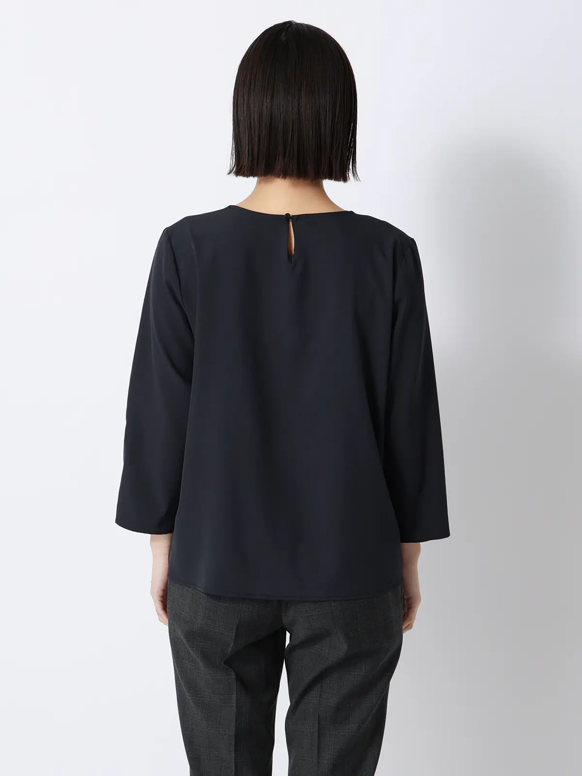 みんなのブラウス／Vネックブラウス／7分袖／ウォッシャブル／ストレッチ／無地 ネイビー M