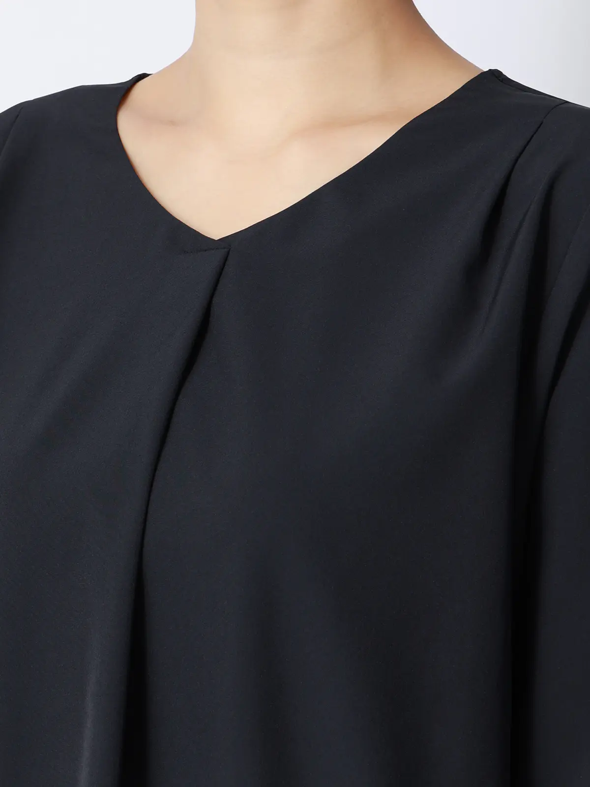 みんなのブラウス／Vネックブラウス／7分袖／ウォッシャブル／ストレッチ／無地 ネイビー M