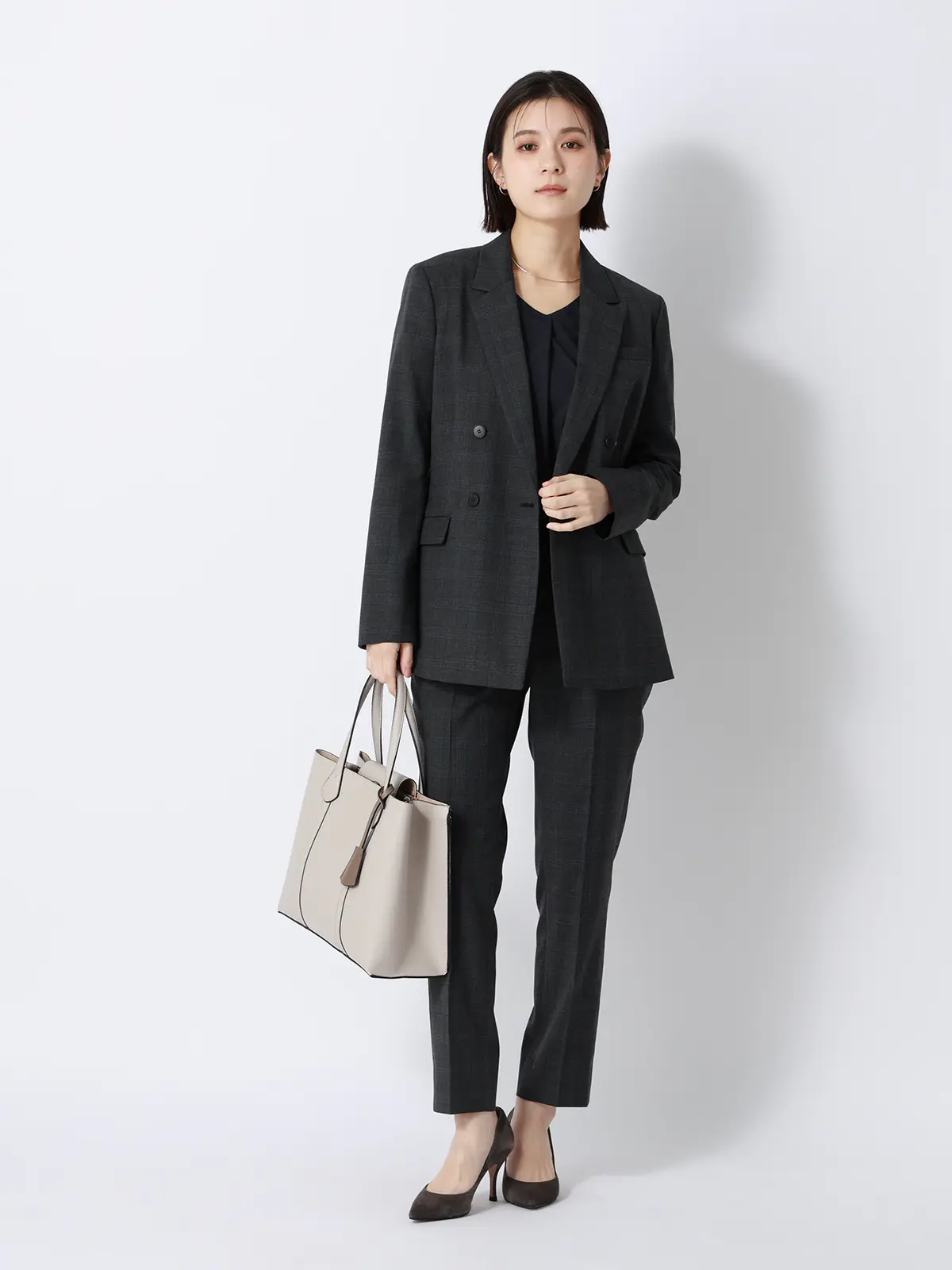 みんなのブラウス／Vネックブラウス／7分袖／ウォッシャブル／ストレッチ／無地 ネイビー M