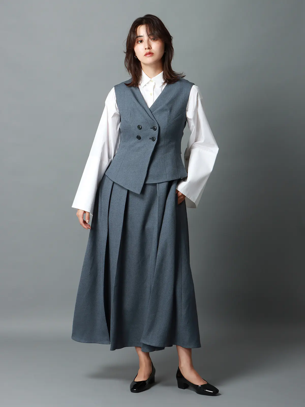 【9／5～WEB先行販売スタート！】CIS．／ボールドカフシャツ／ウォッシャブル／無地 ホワイト系 38(9号）