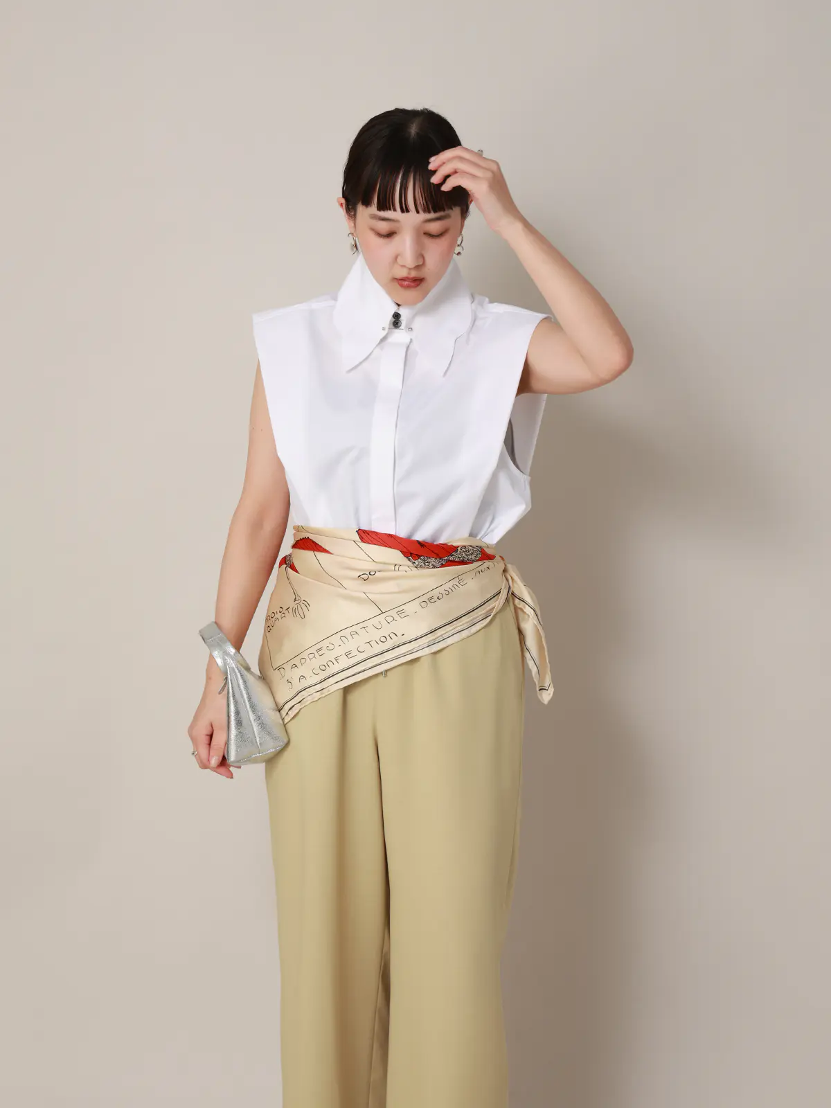 【2／23　23:59までWEB先行販売中】CIS.／スカラップ＆ピンホールカラーシャツ オフホワイト 36(7号）