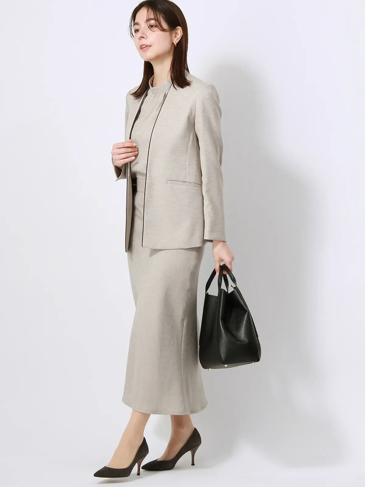 ハイネック2WAYブラウス／ノースリーブ／ウォッシャブル／抗菌／防臭／スラブオックスストレッチ ベージュ系 38(9号）