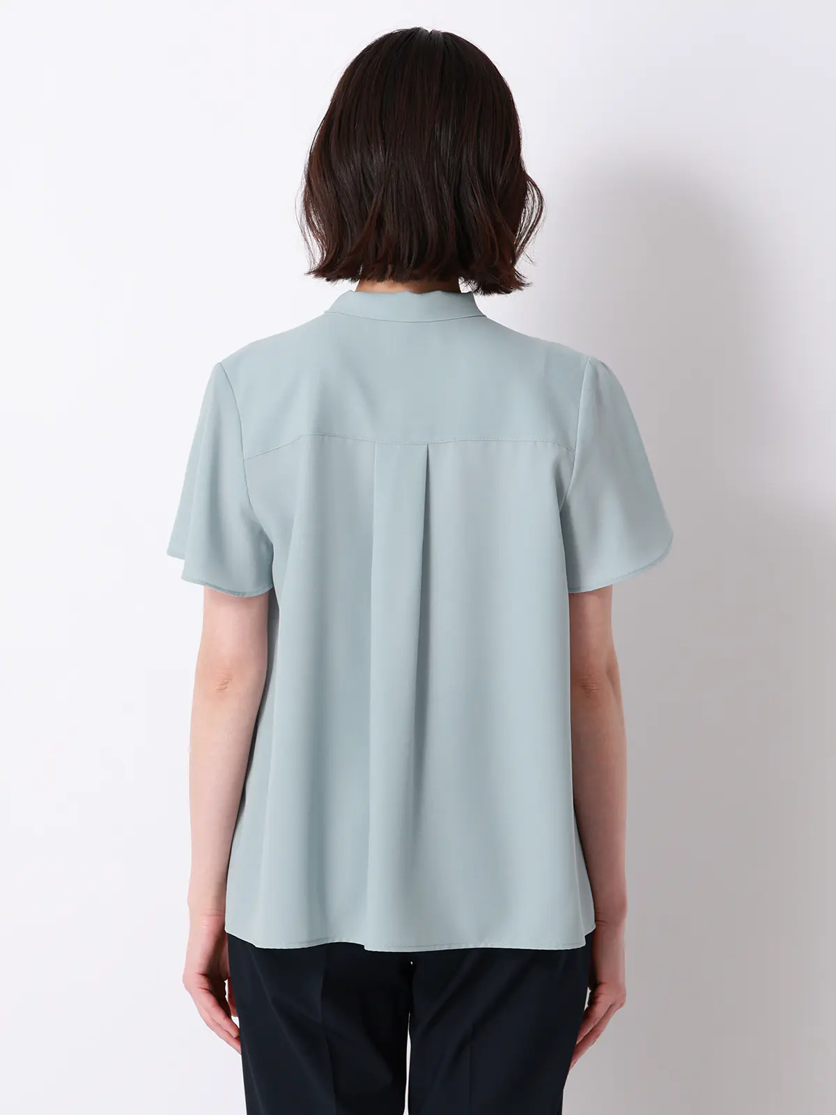 リボンブラウス/半袖/ウォッシャブル/接触冷感/ジョーゼット/無地/BIYORI UP ミント F