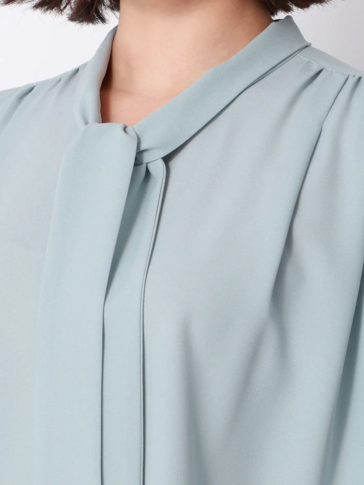 リボンブラウス/半袖/ウォッシャブル/接触冷感/ジョーゼット/無地/BIYORI UP ミント F