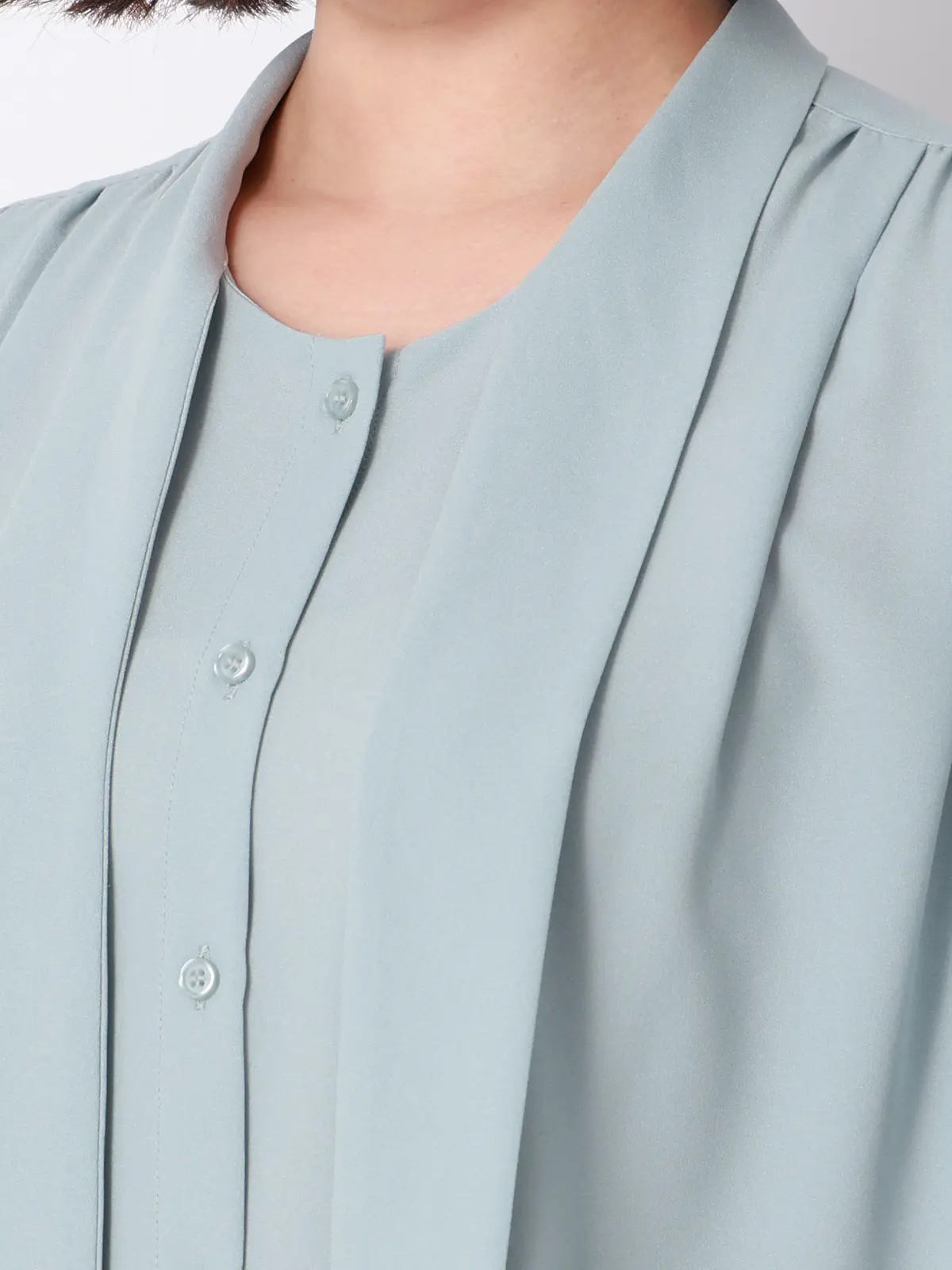 リボンブラウス/半袖/ウォッシャブル/接触冷感/ジョーゼット/無地/BIYORI UP ミント F