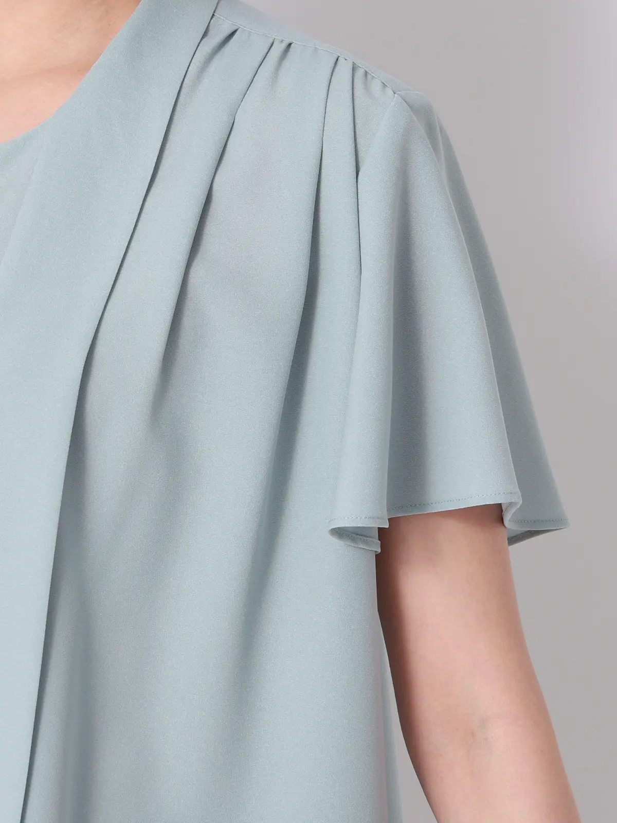 リボンブラウス/半袖/ウォッシャブル/接触冷感/ジョーゼット/無地/BIYORI UP ミント F