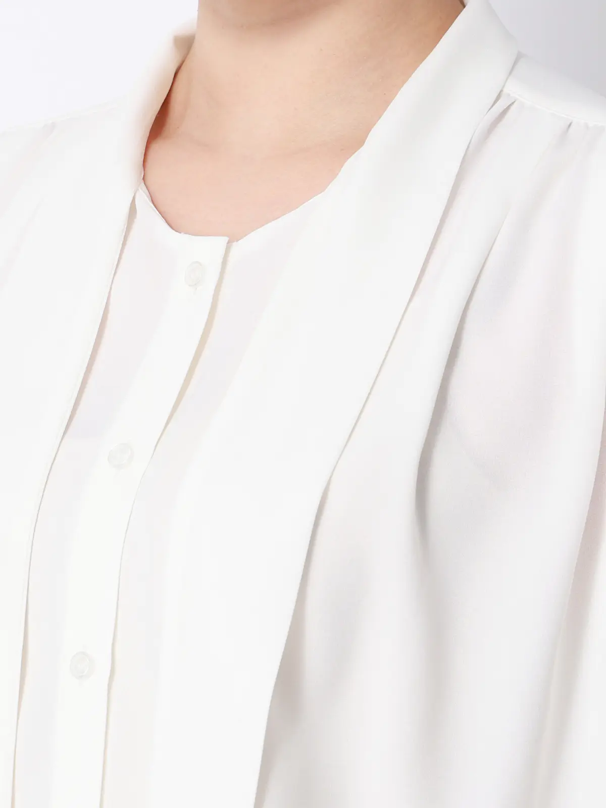 リボンブラウス/半袖/ウォッシャブル/接触冷感/ジョーゼット/無地/BIYORI UP オフホワイト F