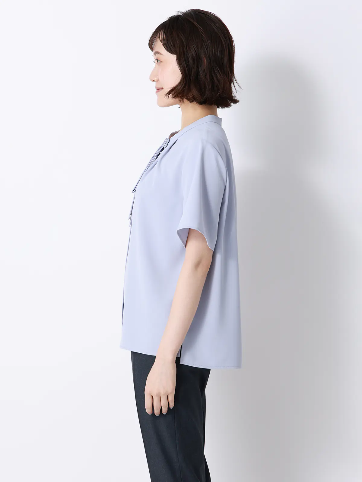 ボウタイブラウス／半袖／ウォッシャブル／接触冷感／UVカット／ジョーゼット／メタルパーツ ラベンダー 38(9号）