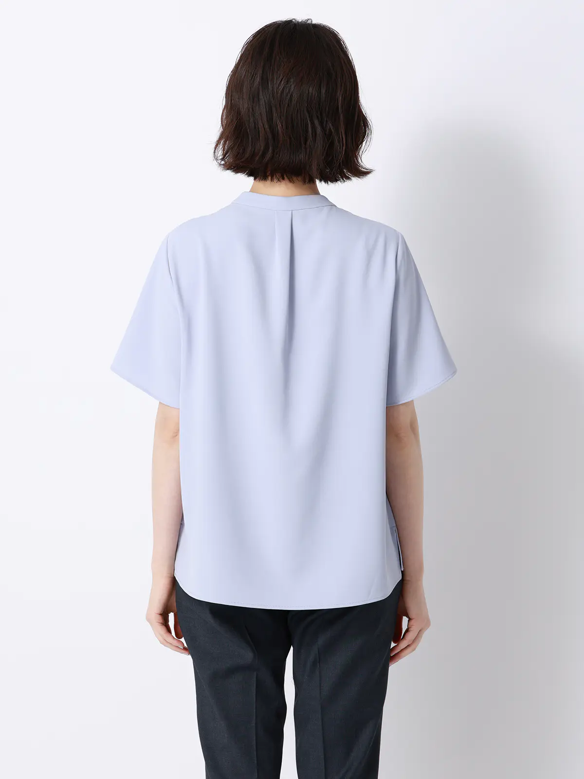 ボウタイブラウス／半袖／ウォッシャブル／接触冷感／UVカット／ジョーゼット／メタルパーツ ラベンダー 38(9号）