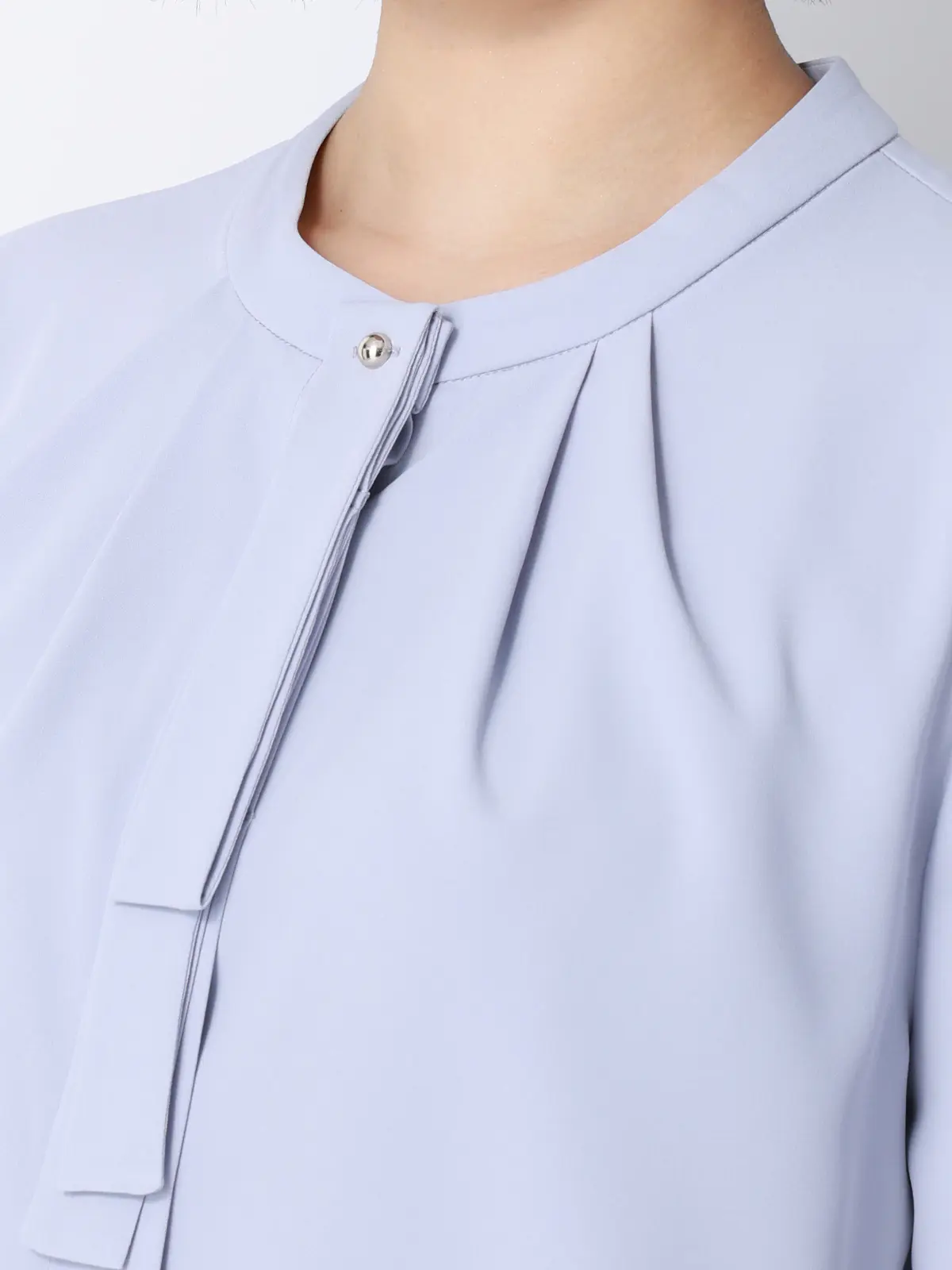 ボウタイブラウス／半袖／ウォッシャブル／接触冷感／UVカット／ジョーゼット／メタルパーツ ラベンダー 38(9号）