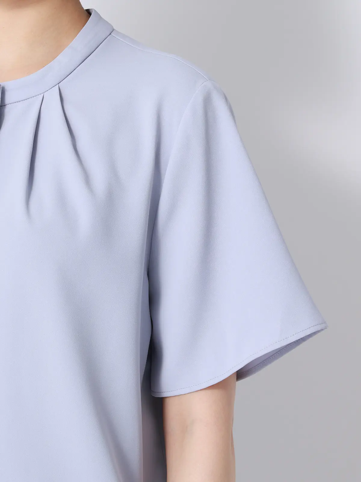 ボウタイブラウス／半袖／ウォッシャブル／接触冷感／UVカット／ジョーゼット／メタルパーツ ラベンダー 38(9号）