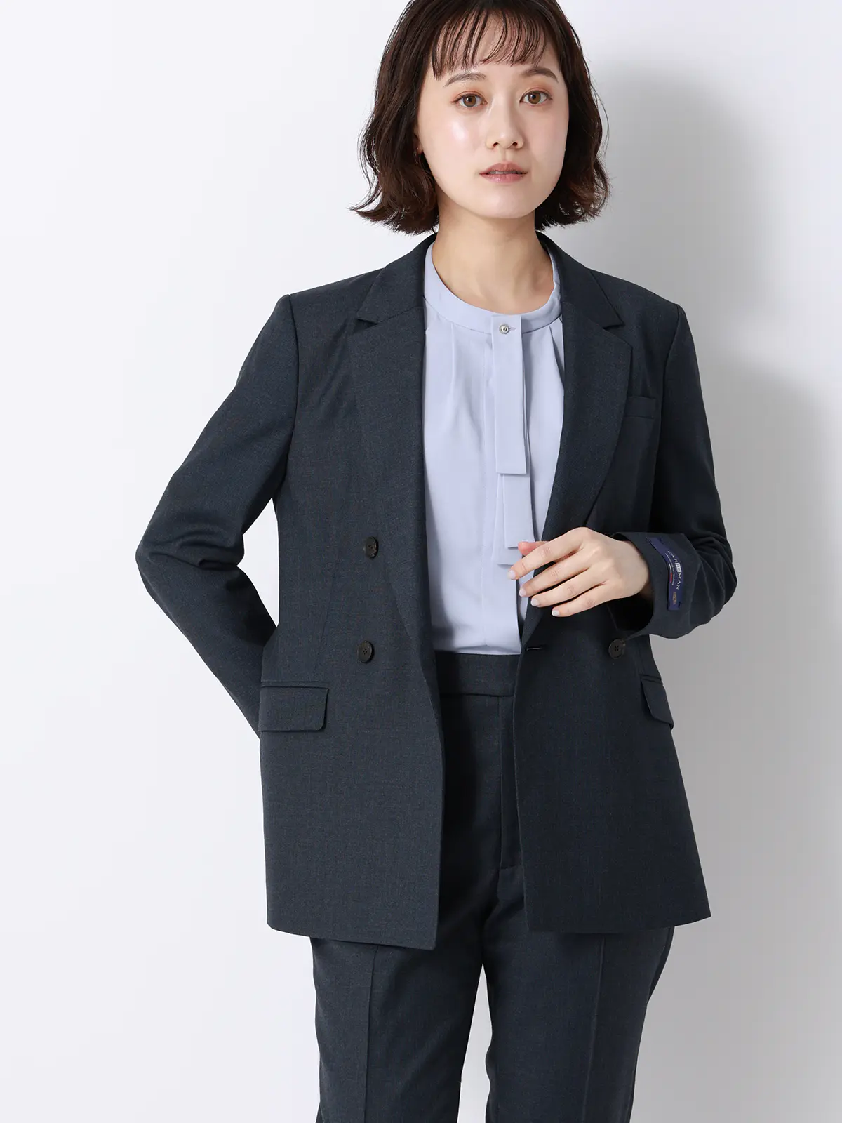 ボウタイブラウス／半袖／ウォッシャブル／接触冷感／UVカット／ジョーゼット／メタルパーツ ラベンダー 38(9号）