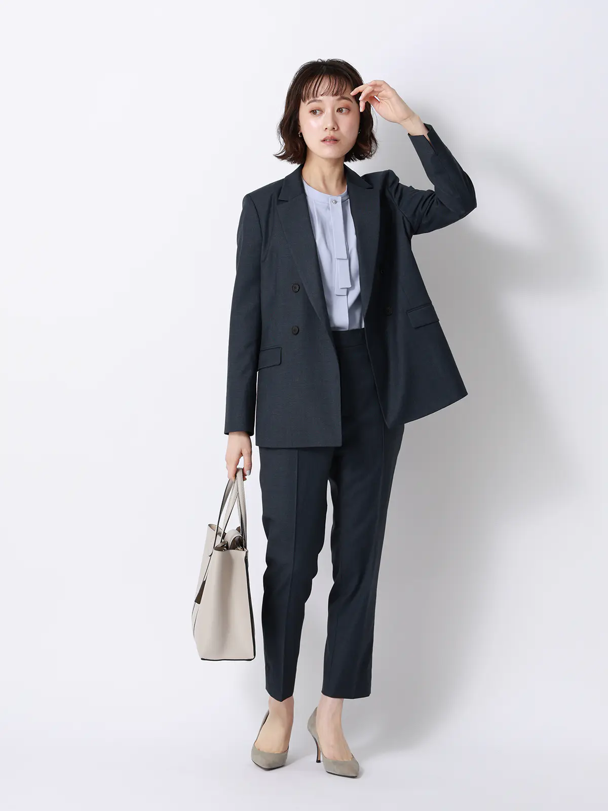 ボウタイブラウス／半袖／ウォッシャブル／接触冷感／UVカット／ジョーゼット／メタルパーツ ラベンダー 38(9号）