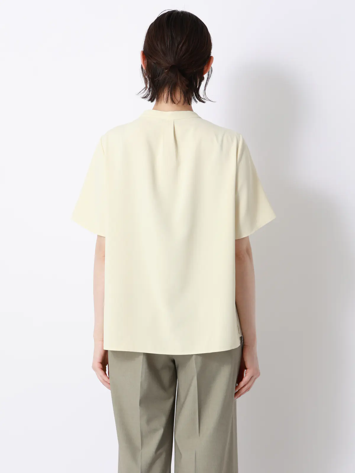 ボウタイブラウス／半袖／ウォッシャブル／接触冷感／UVカット／ジョーゼット／メタルパーツ イエロー 38(9号）