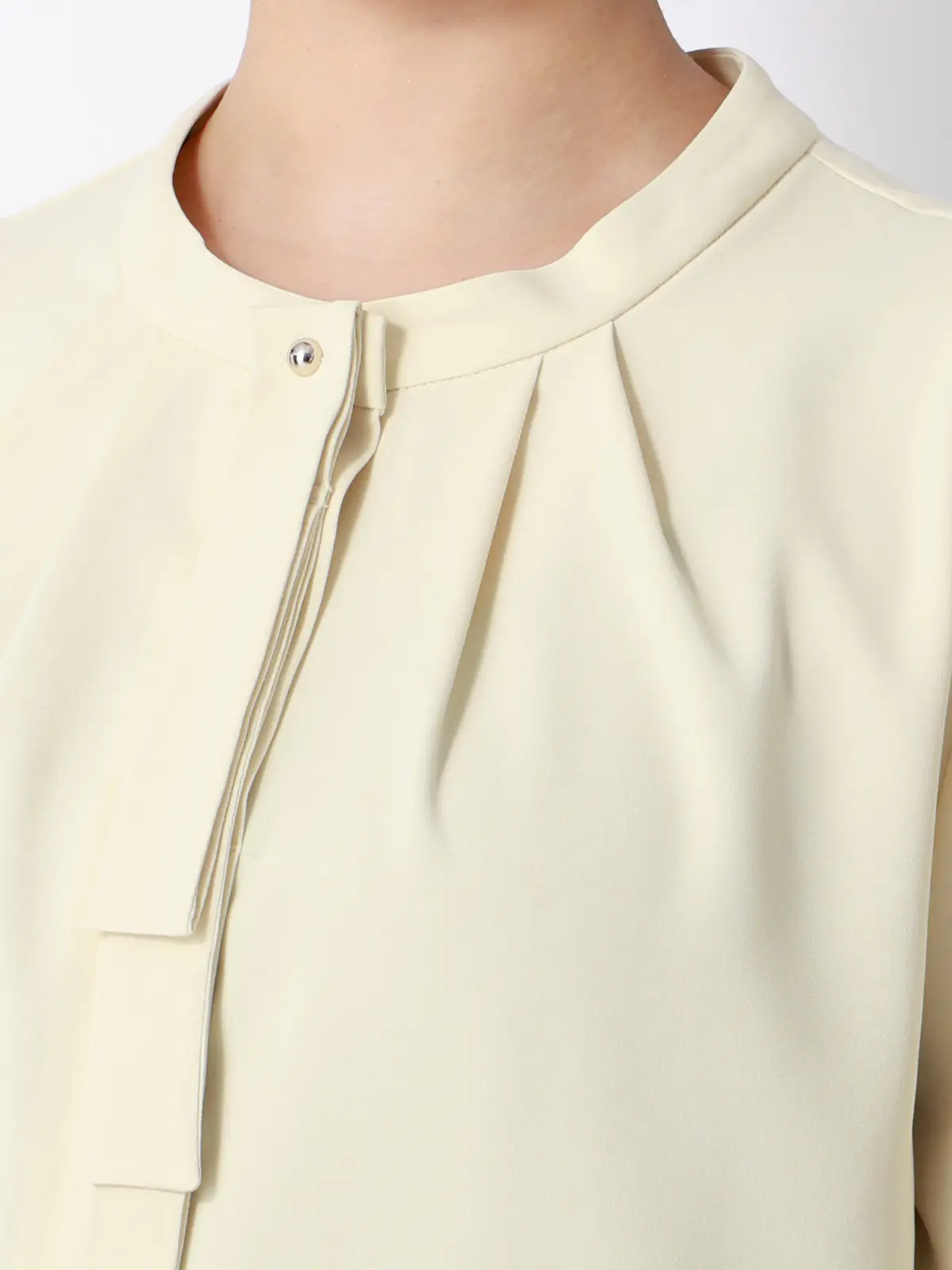 ボウタイブラウス／半袖／ウォッシャブル／接触冷感／UVカット／ジョーゼット／メタルパーツ イエロー 38(9号）