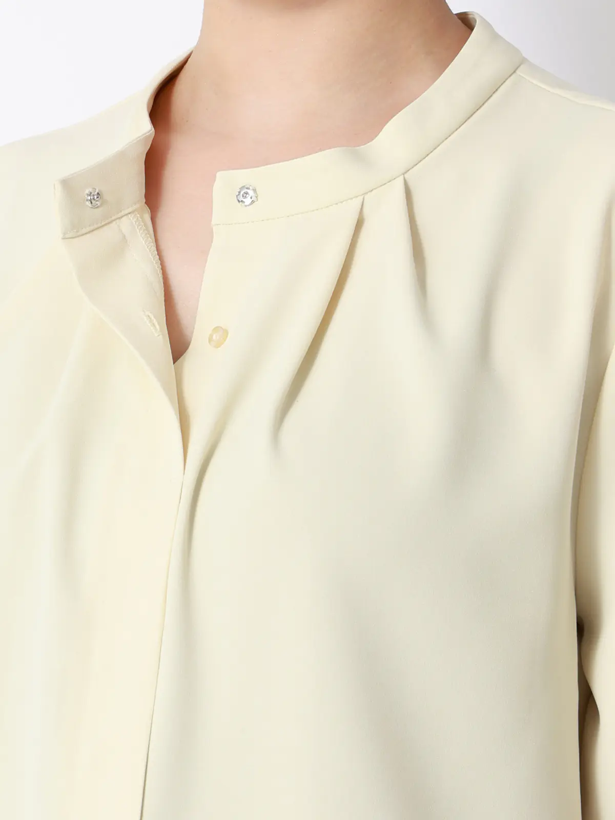 ボウタイブラウス／半袖／ウォッシャブル／接触冷感／UVカット／ジョーゼット／メタルパーツ イエロー 38(9号）