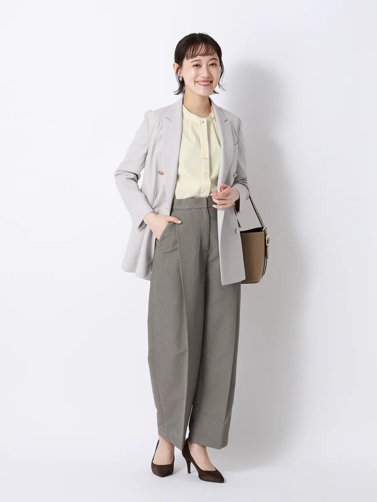 ボウタイブラウス／半袖／ウォッシャブル／接触冷感／UVカット／ジョーゼット／メタルパーツ イエロー 38(9号）