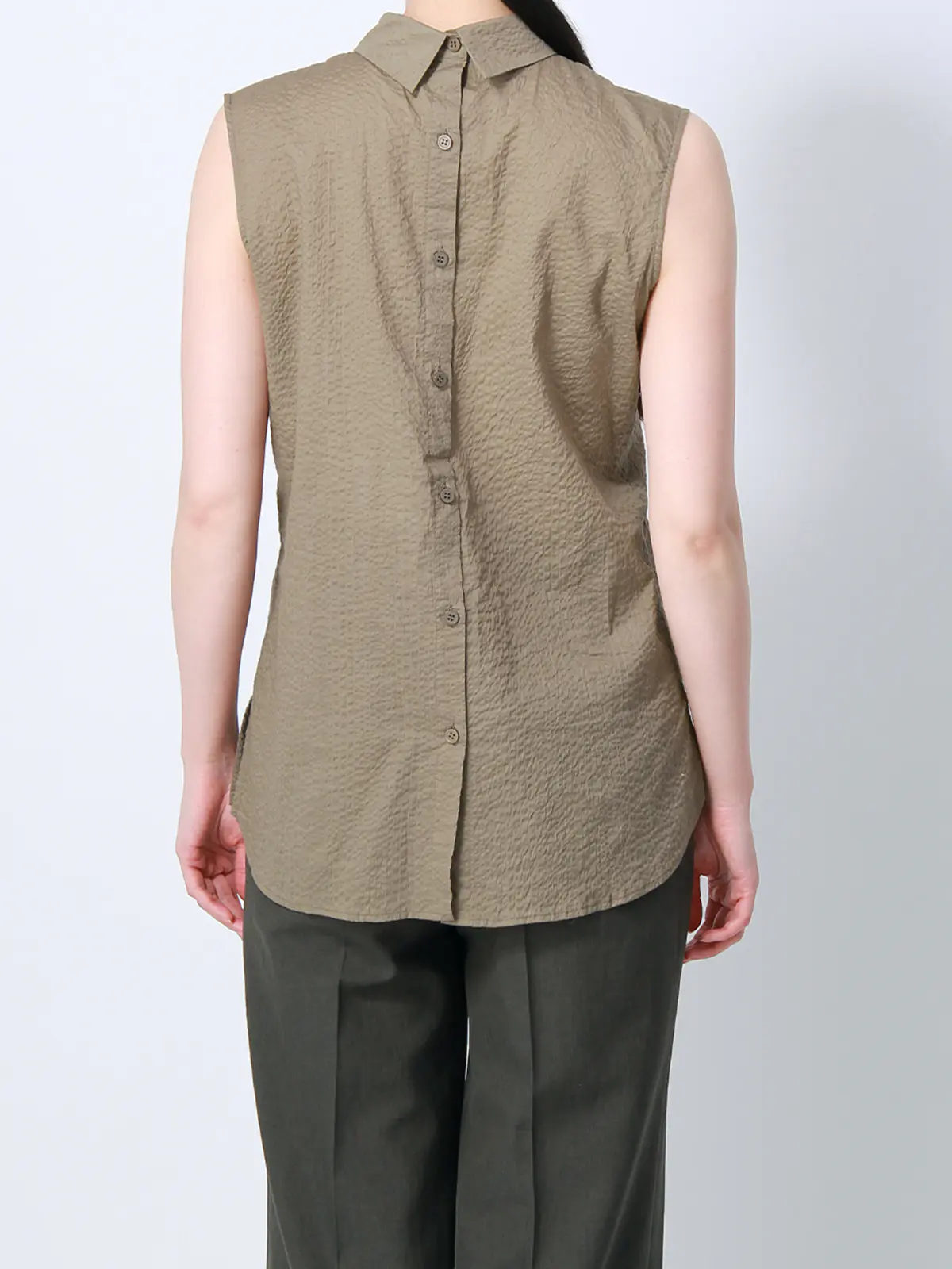 【訳アリ商品】ロールカラーブラウス/ノースリーブ/ウォッシャブル/コットンウェーブ/無地 ブラウン 38(9号)
