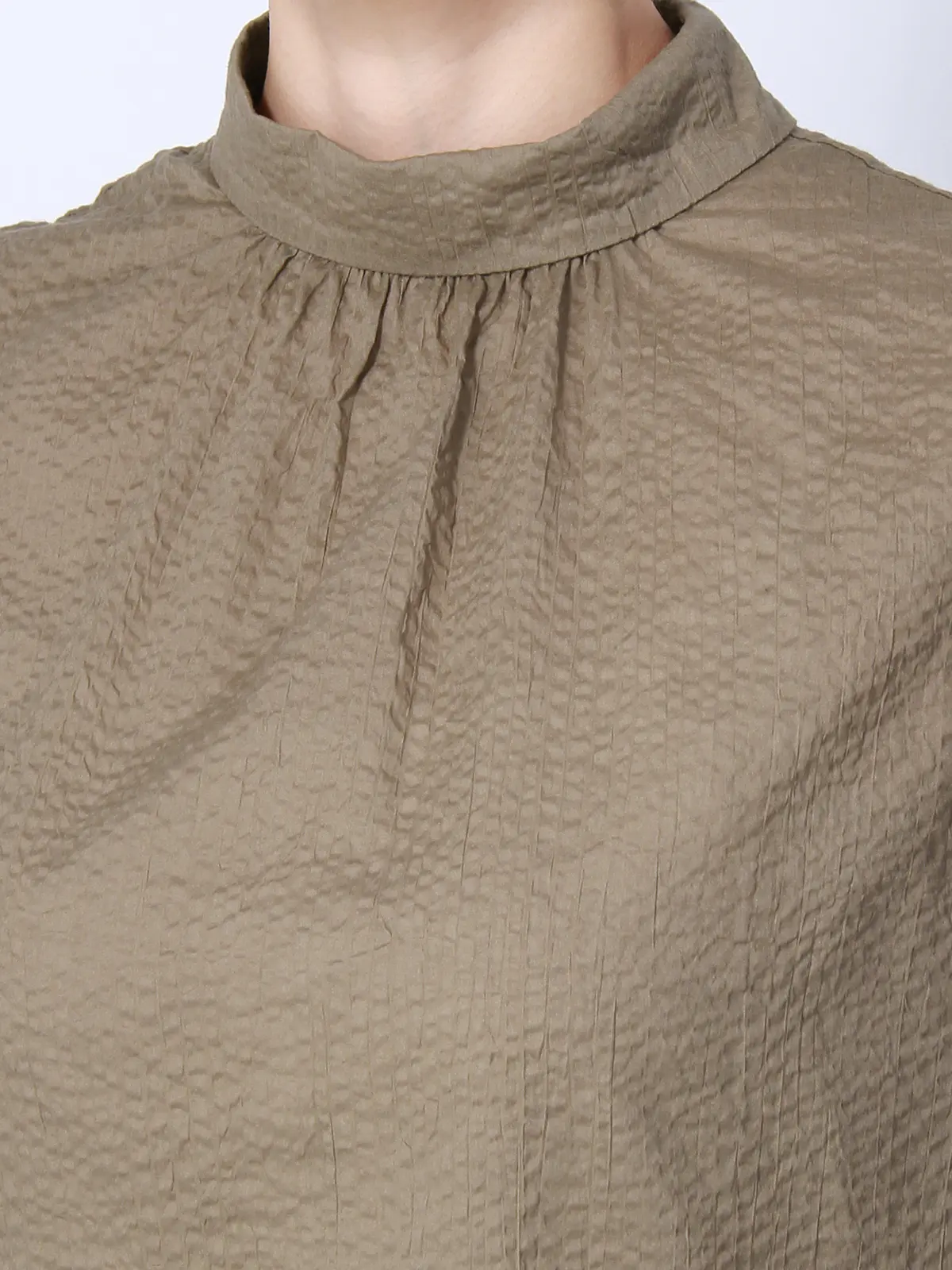 【訳アリ商品】ロールカラーブラウス/ノースリーブ/ウォッシャブル/コットンウェーブ/無地 ブラウン 38(9号)