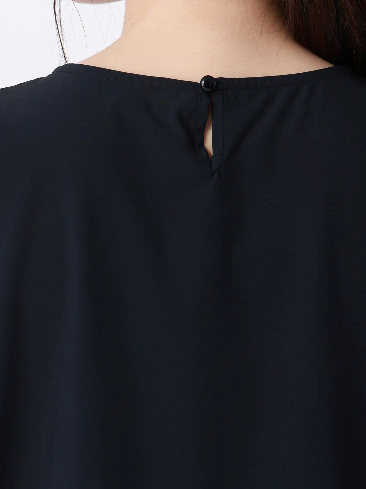 みんなのブラウス／クルーネックタックブラウス／半袖／ウォッシャブル／接触冷感／無地 ネイビー M