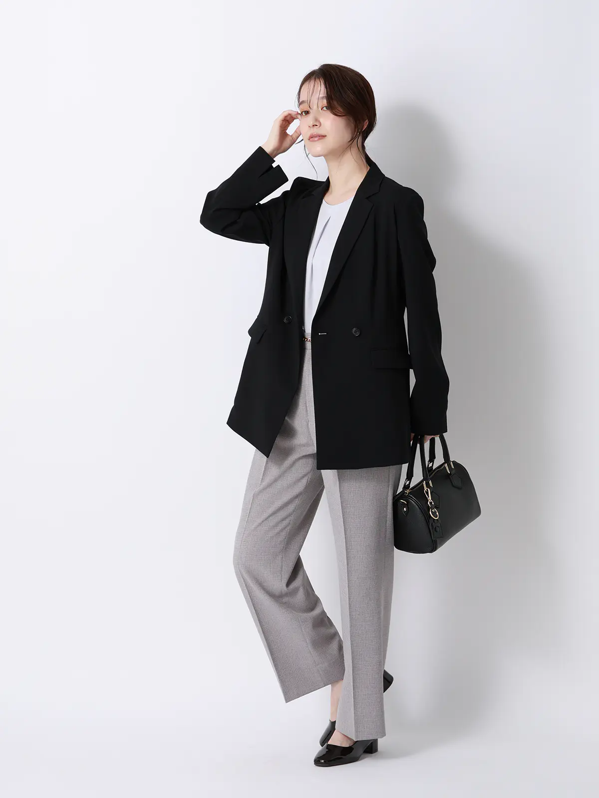 みんなのブラウス／クルーネックタックブラウス／半袖／ウォッシャブル／接触冷感／無地 ラベンダー M