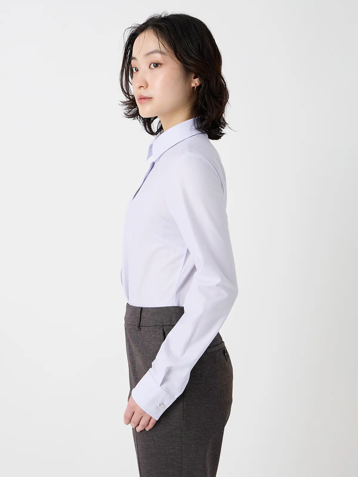 レギュラーカラーシャツ/長袖/形態安定/ノンアイロン/ストレッチ/ストライプ/Blouse パープル 40(11号)
