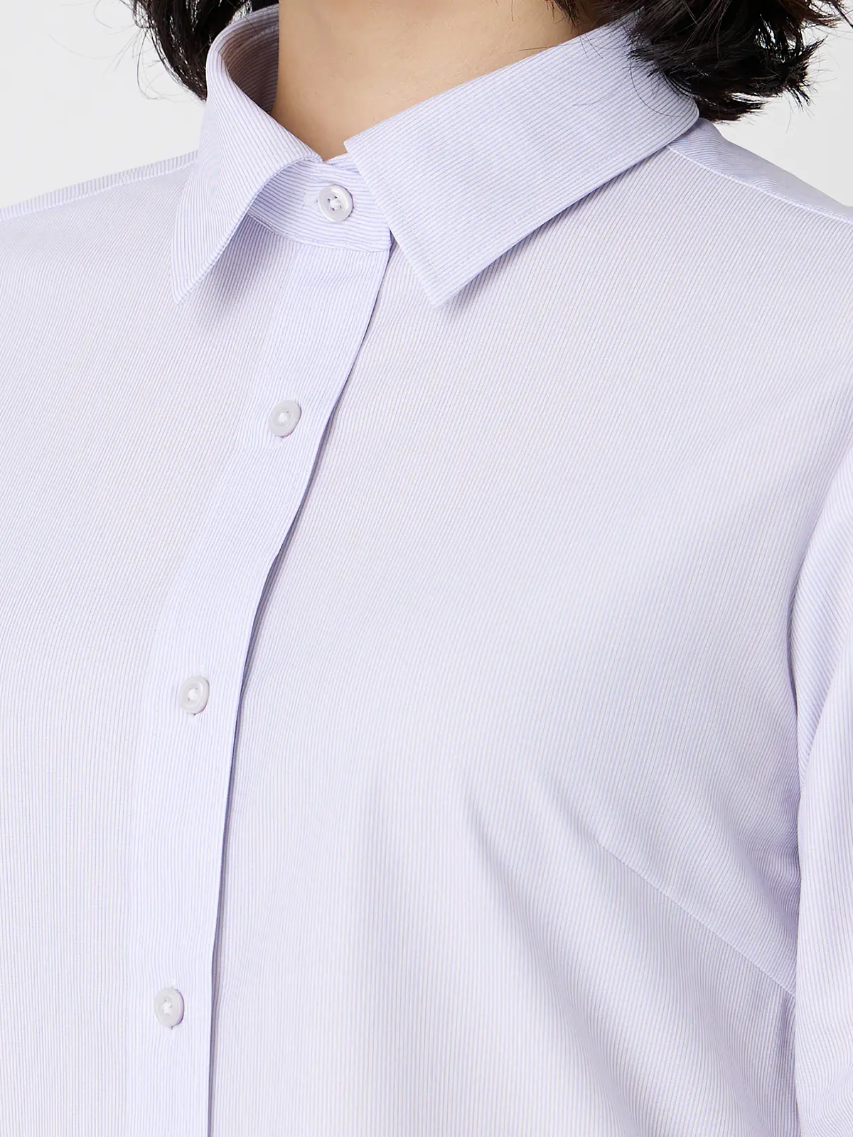 レギュラーカラーシャツ/長袖/形態安定/ノンアイロン/ストレッチ/ストライプ/Blouse パープル 40(11号)
