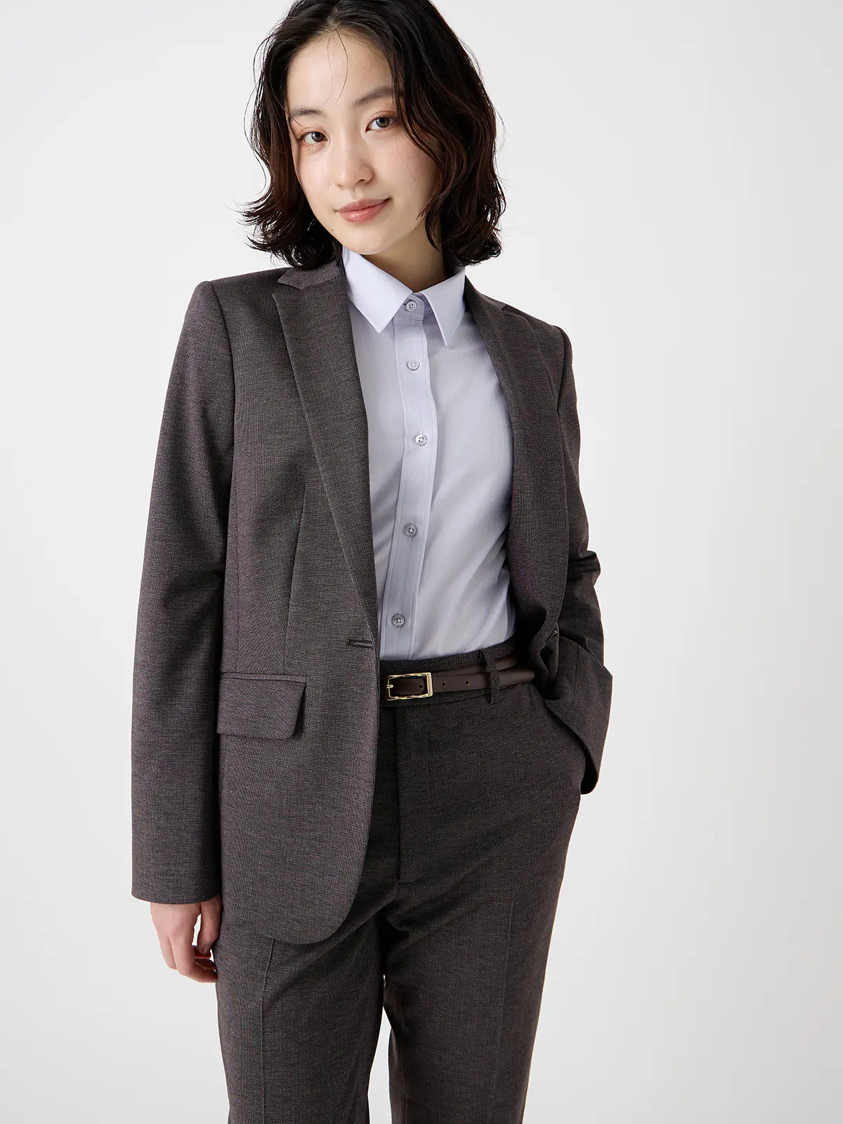 レギュラーカラーシャツ/長袖/形態安定/ノンアイロン/ストレッチ/ストライプ/Blouse パープル 40(11号)