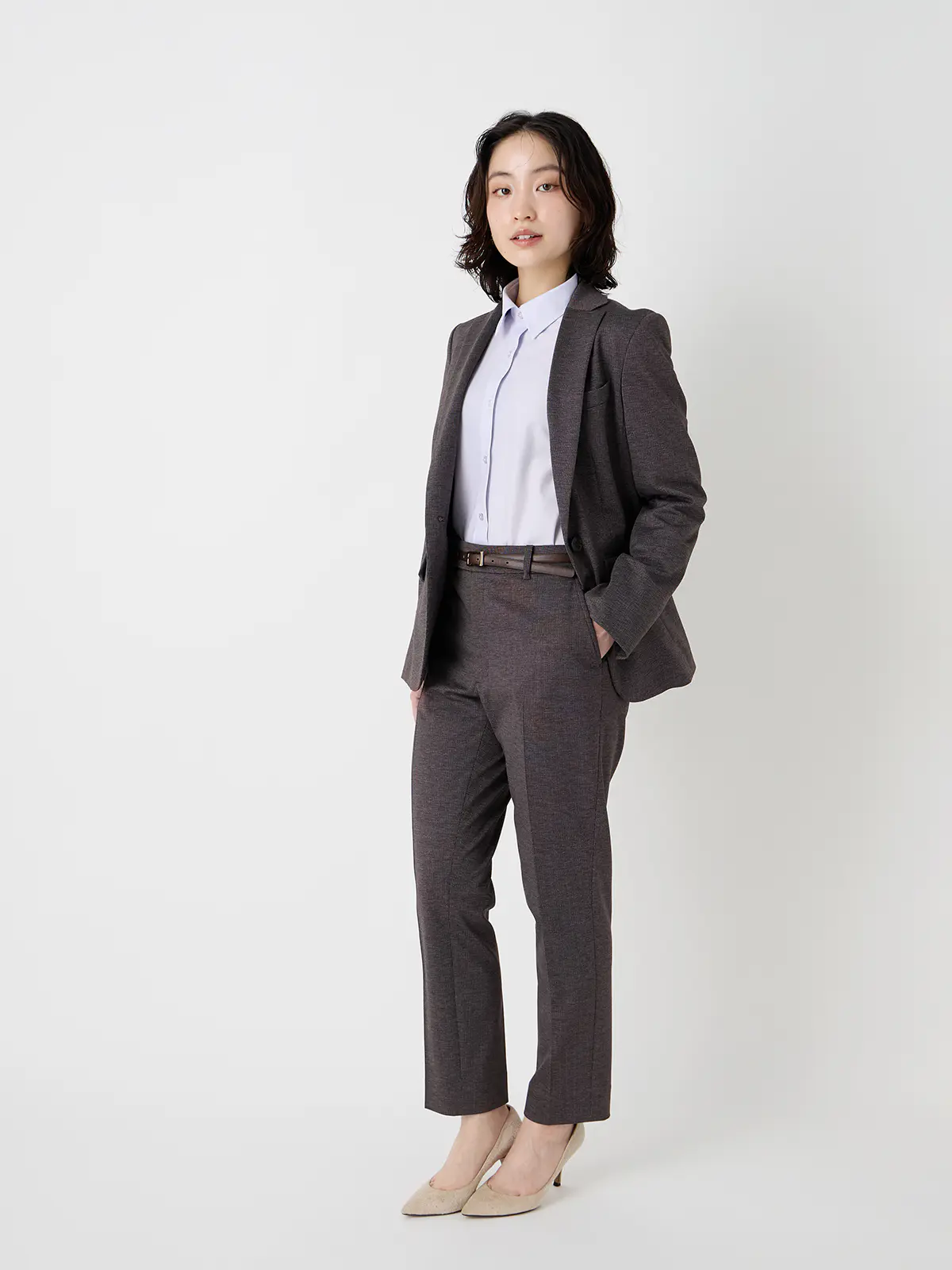 レギュラーカラーシャツ/長袖/形態安定/ノンアイロン/ストレッチ/ストライプ/Blouse パープル 40(11号)