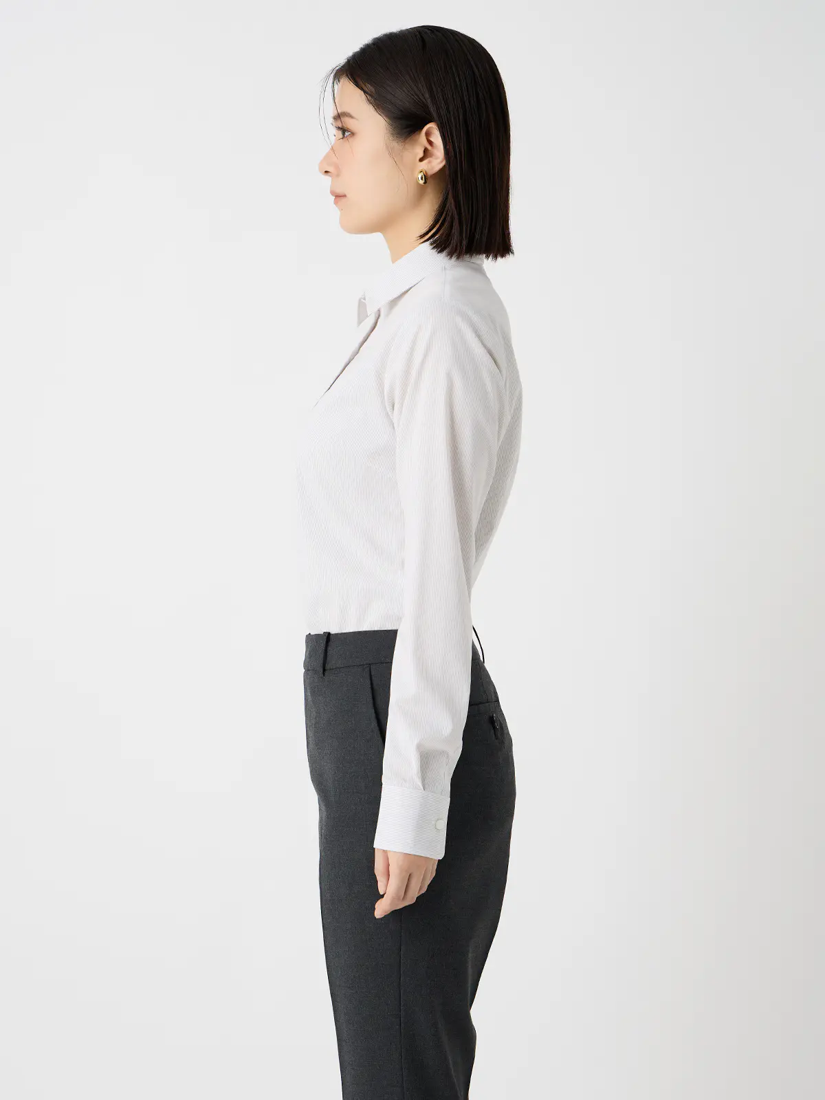 レギュラーカラーシャツ/長袖/形態安定/ノンアイロン/ストレッチ/ストライプ/Blouse ブラウン 36(7号)
