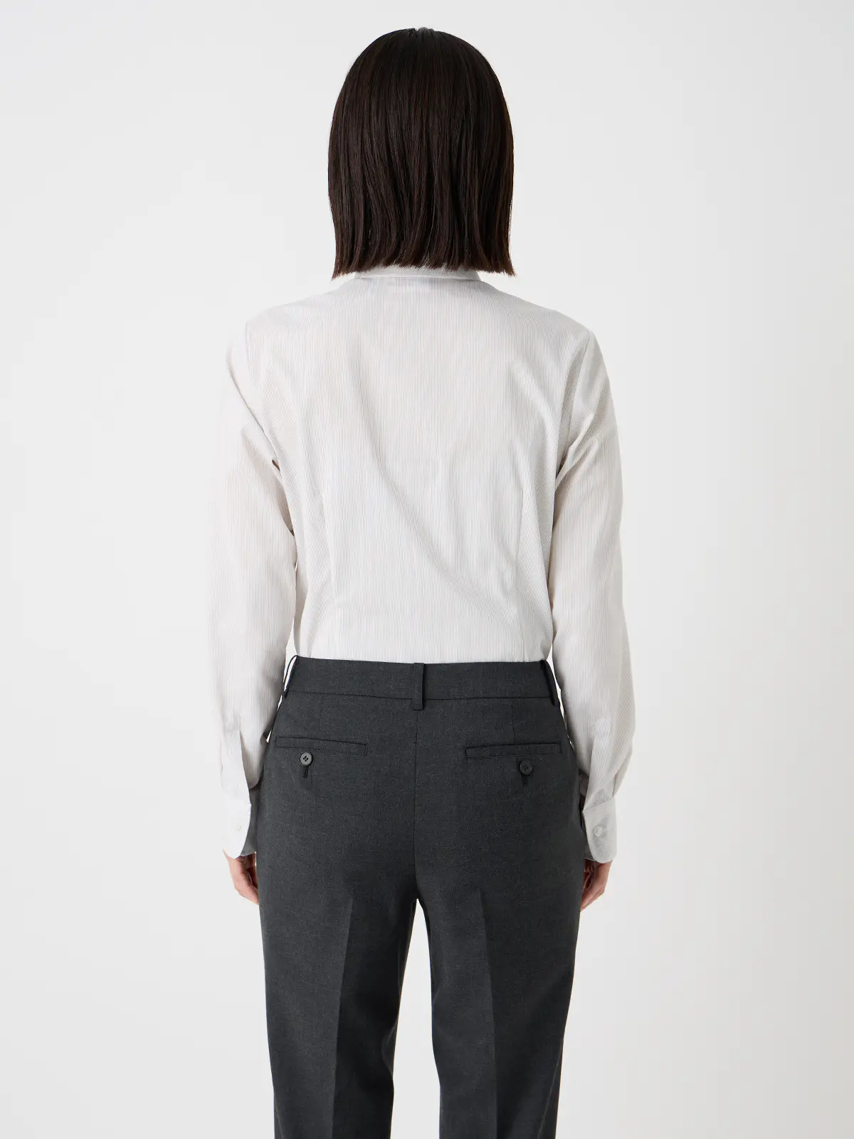 レギュラーカラーシャツ/長袖/形態安定/ノンアイロン/ストレッチ/ストライプ/Blouse ブラウン 36(7号)