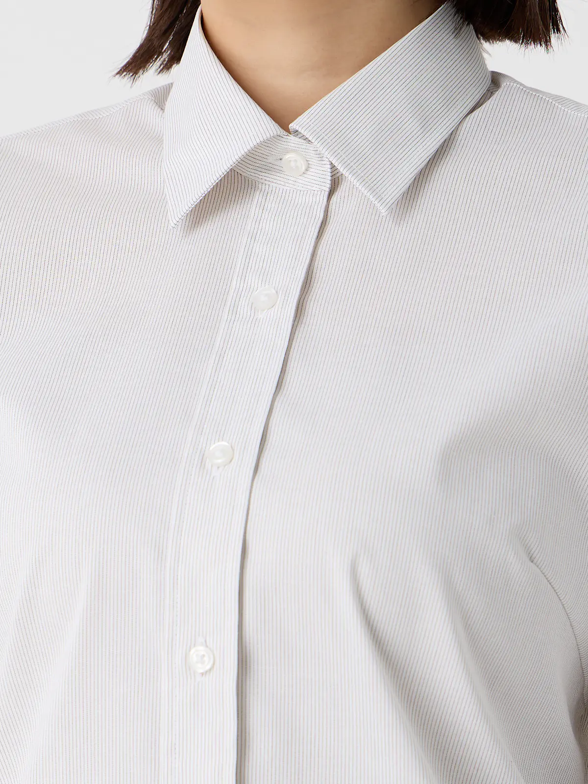 レギュラーカラーシャツ/長袖/形態安定/ノンアイロン/ストレッチ/ストライプ/Blouse ブラウン 36(7号)