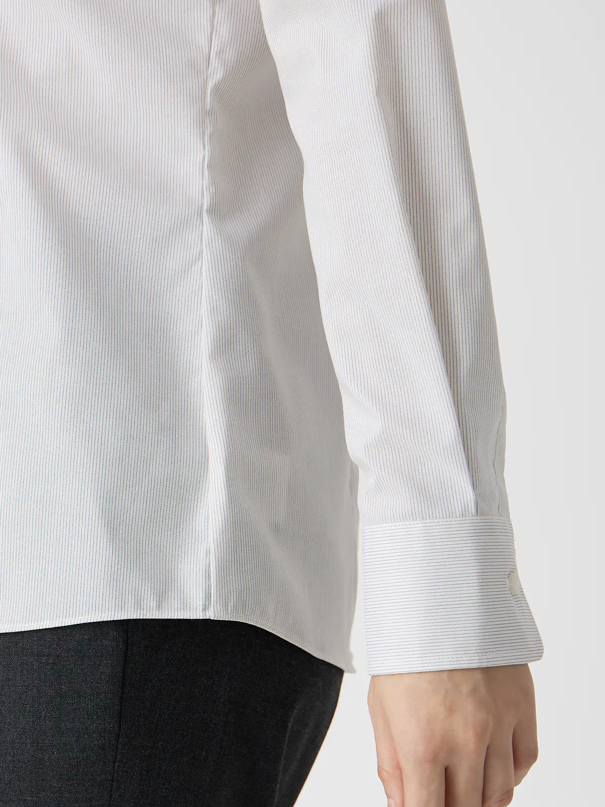 レギュラーカラーシャツ/長袖/形態安定/ノンアイロン/ストレッチ/ストライプ/Blouse ブラウン 36(7号)